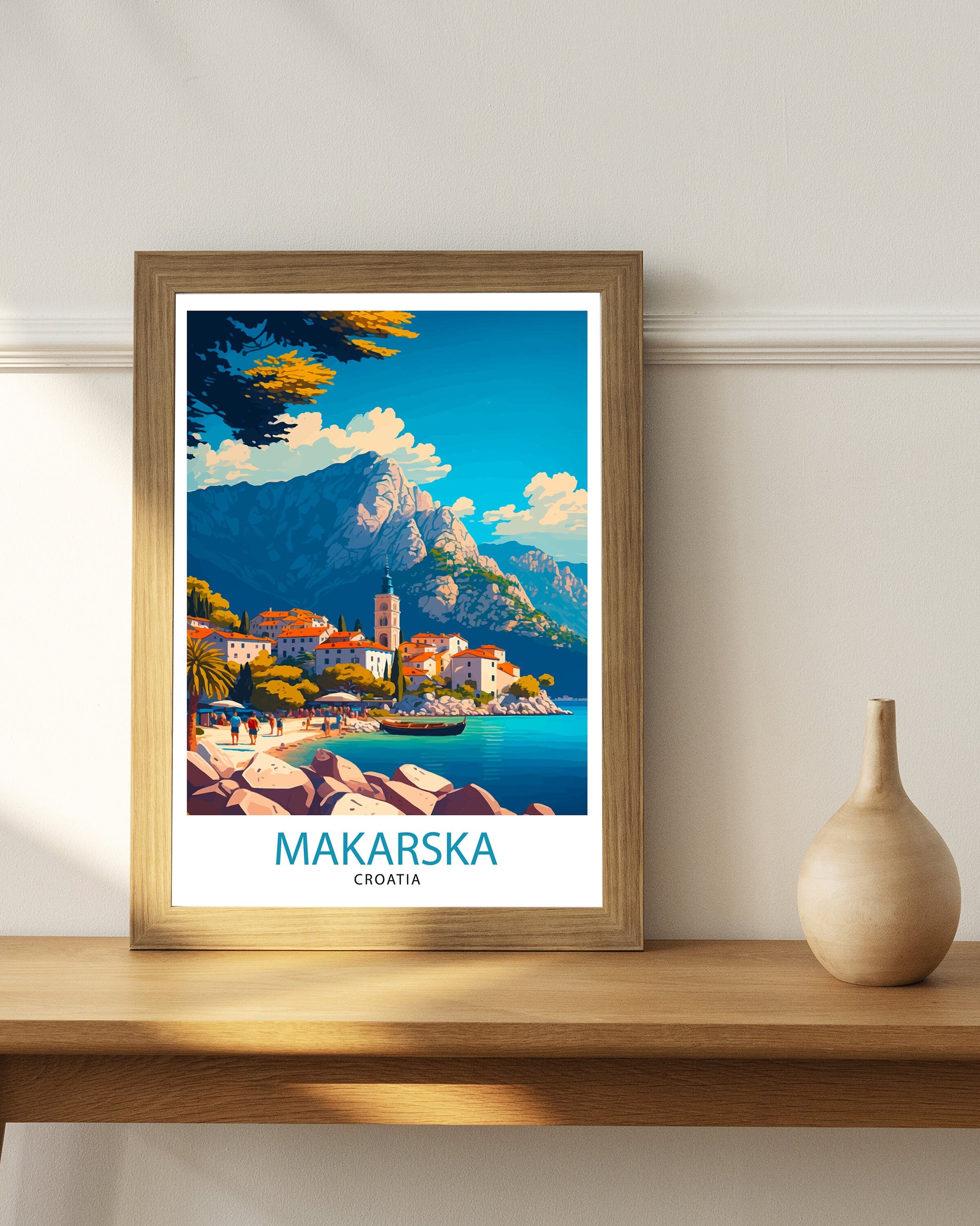 Makarska Croatia Travel Poster, Coastal Illustration