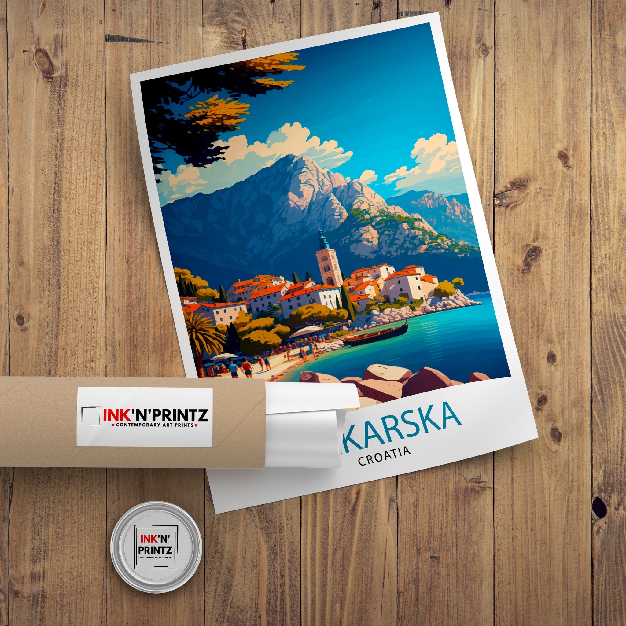 Makarska Croatia Travel Poster, Coastal Illustration