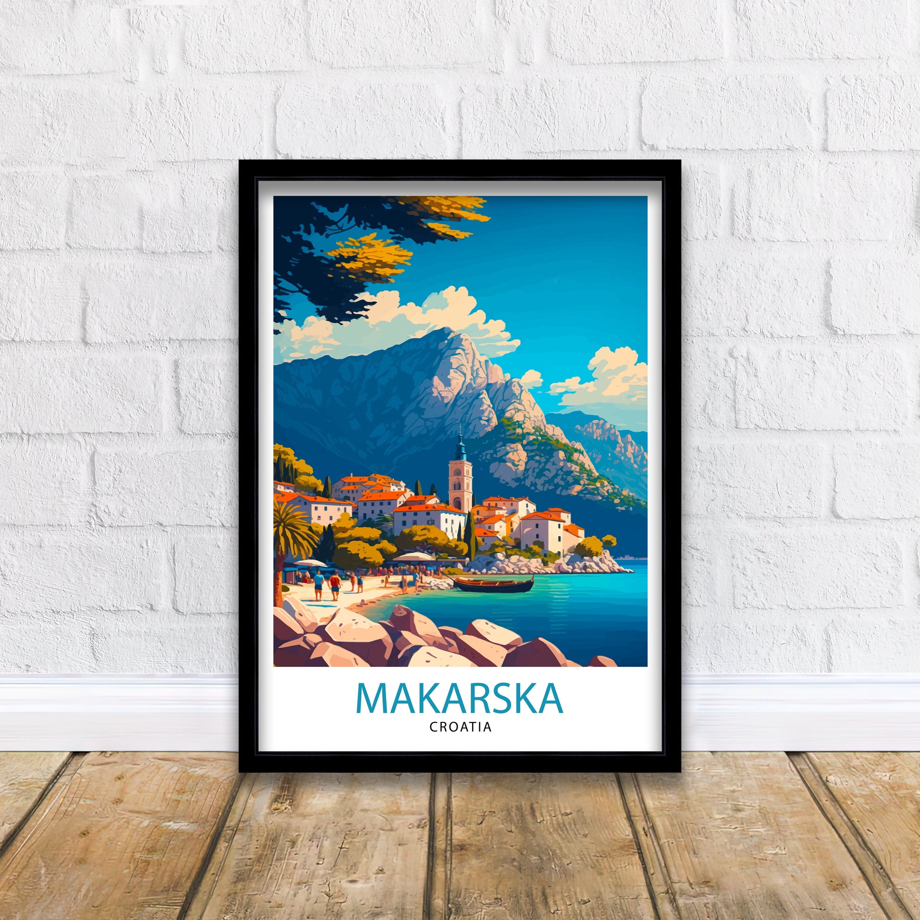 Makarska Croatia Travel Poster, Coastal Illustration