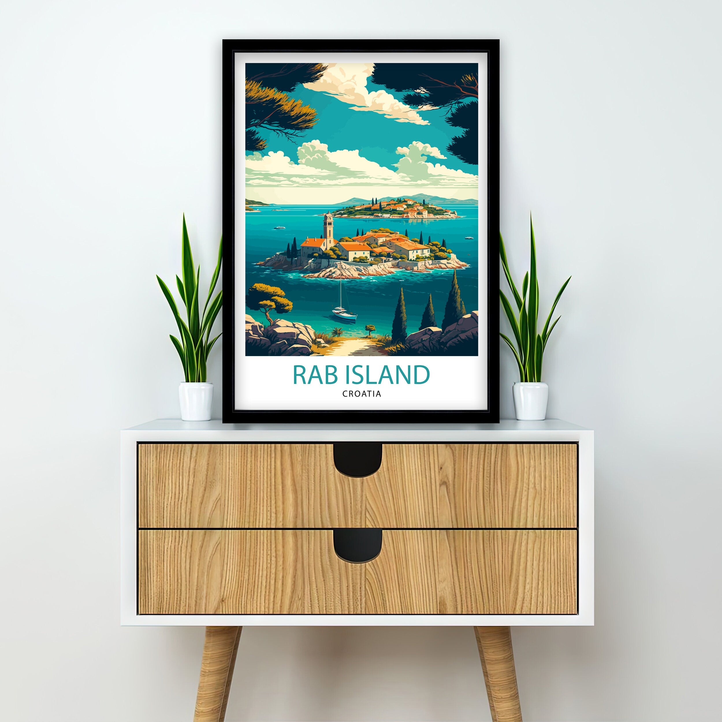 Rab Island Croatia Travel Poster, Coastal Illustration Art Print