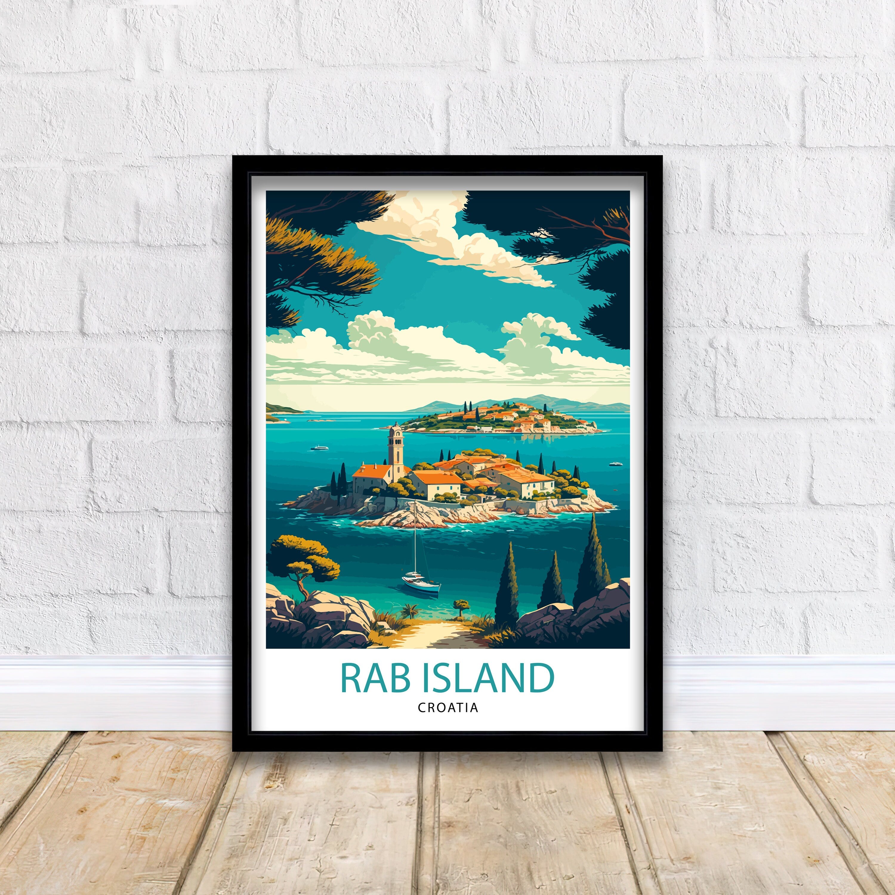 Rab Island Croatia Travel Poster, Coastal Illustration Art Print