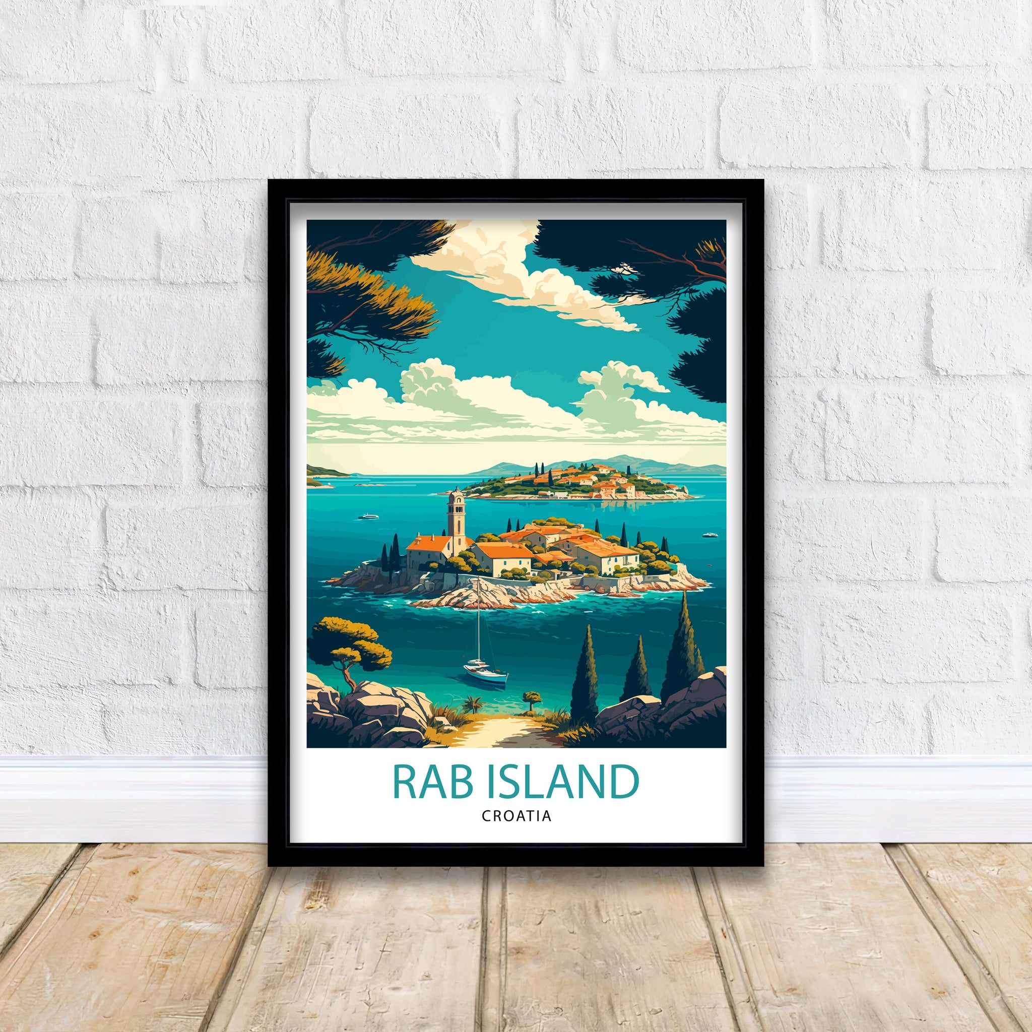 Rab Island Croatia Travel Poster, Coastal Illustration Art Print