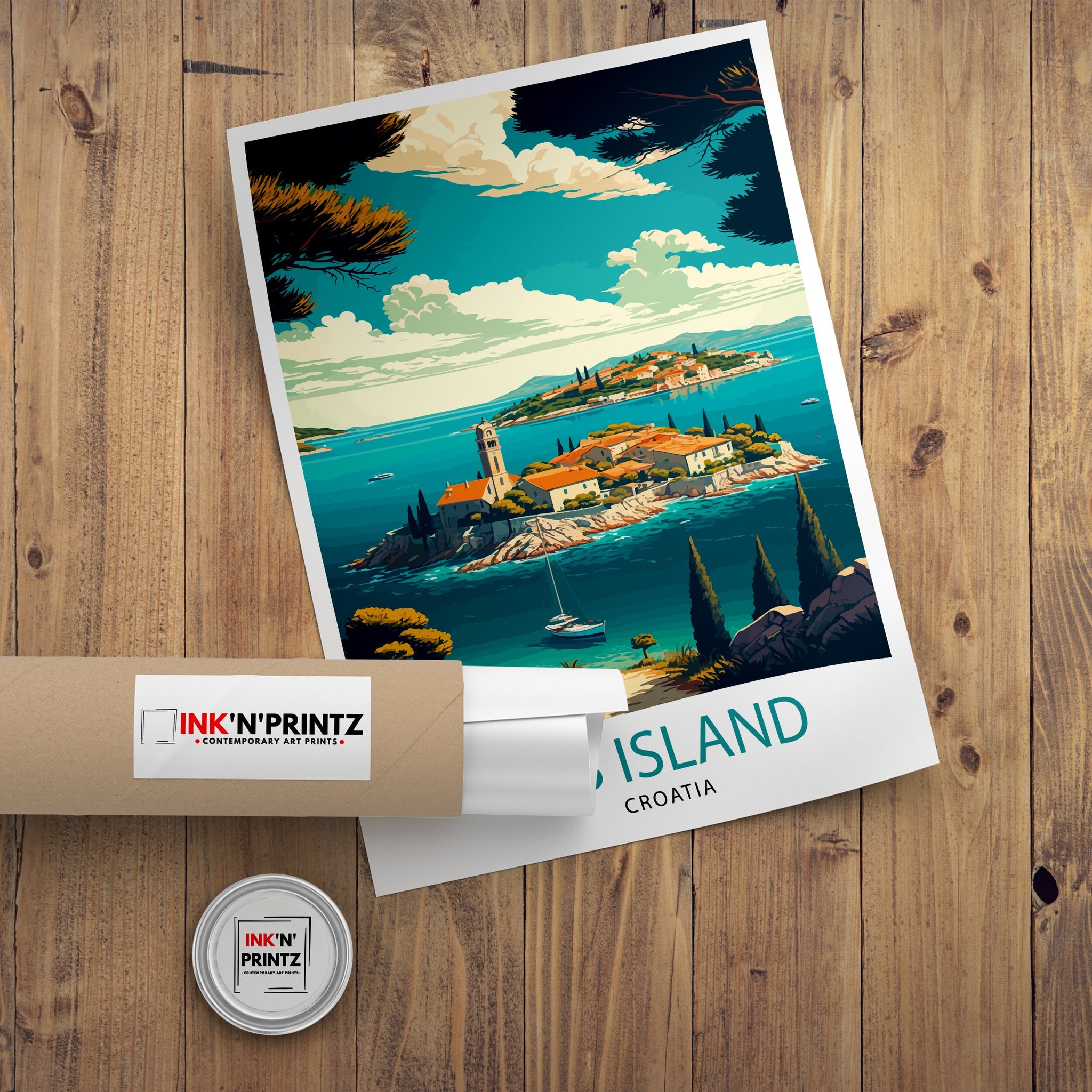 Rab Island Croatia Travel Poster, Coastal Illustration Art Print