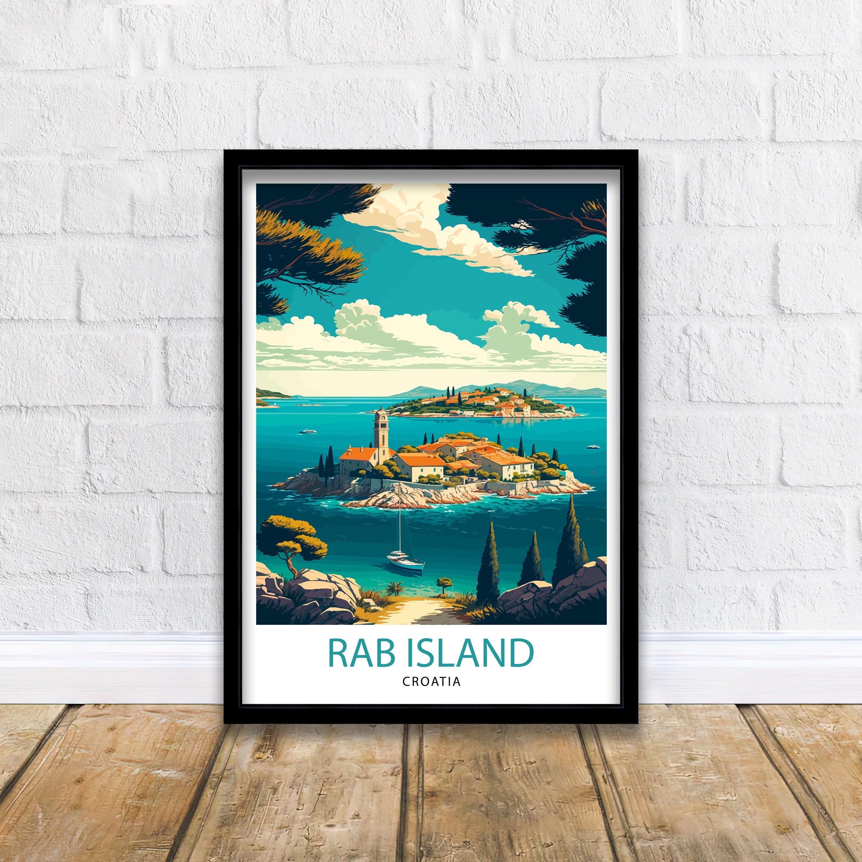 Rab Island Croatia Travel Poster, Coastal Illustration Art Print