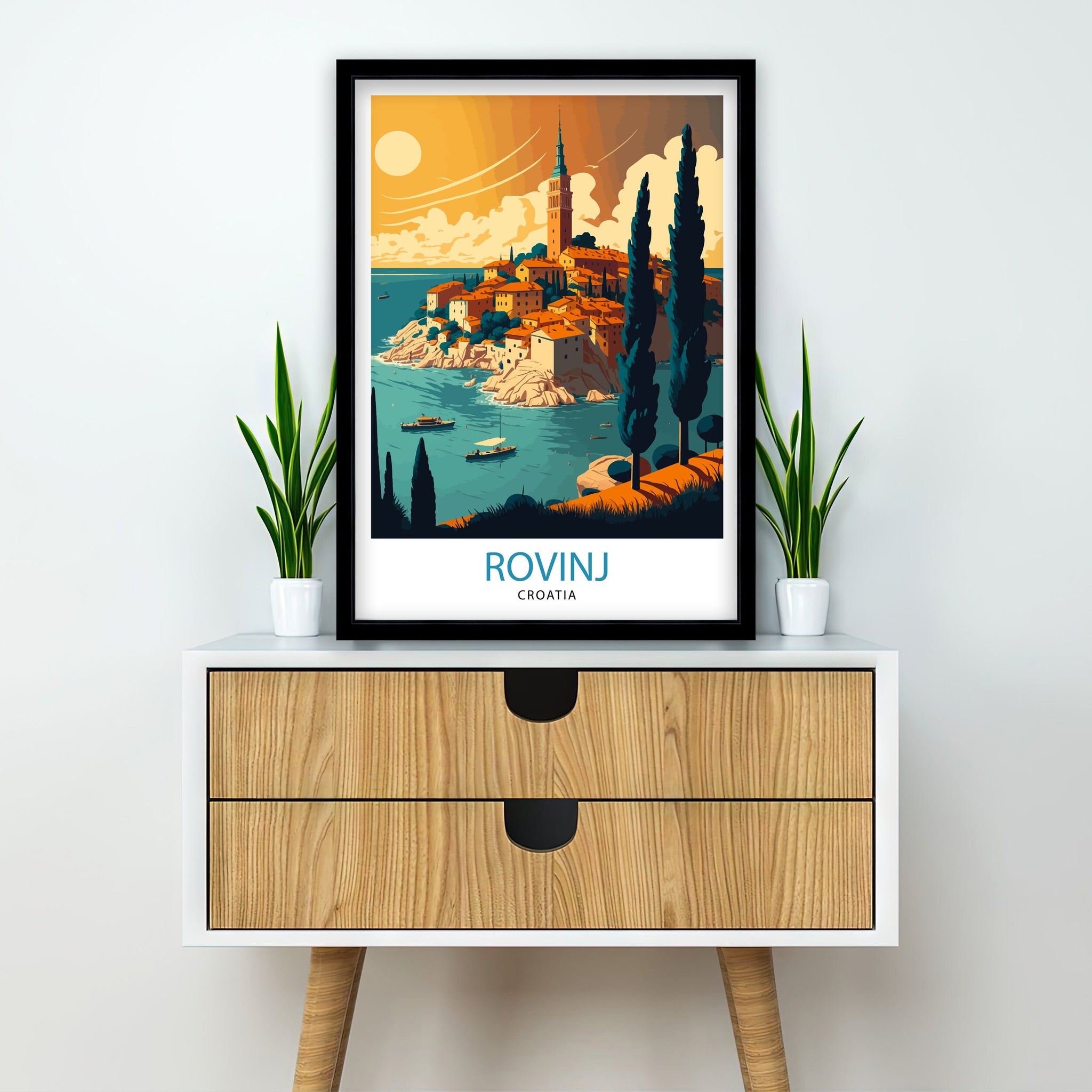 Rovinj Croatia Art Print, Mediterranean Coastal Illustration