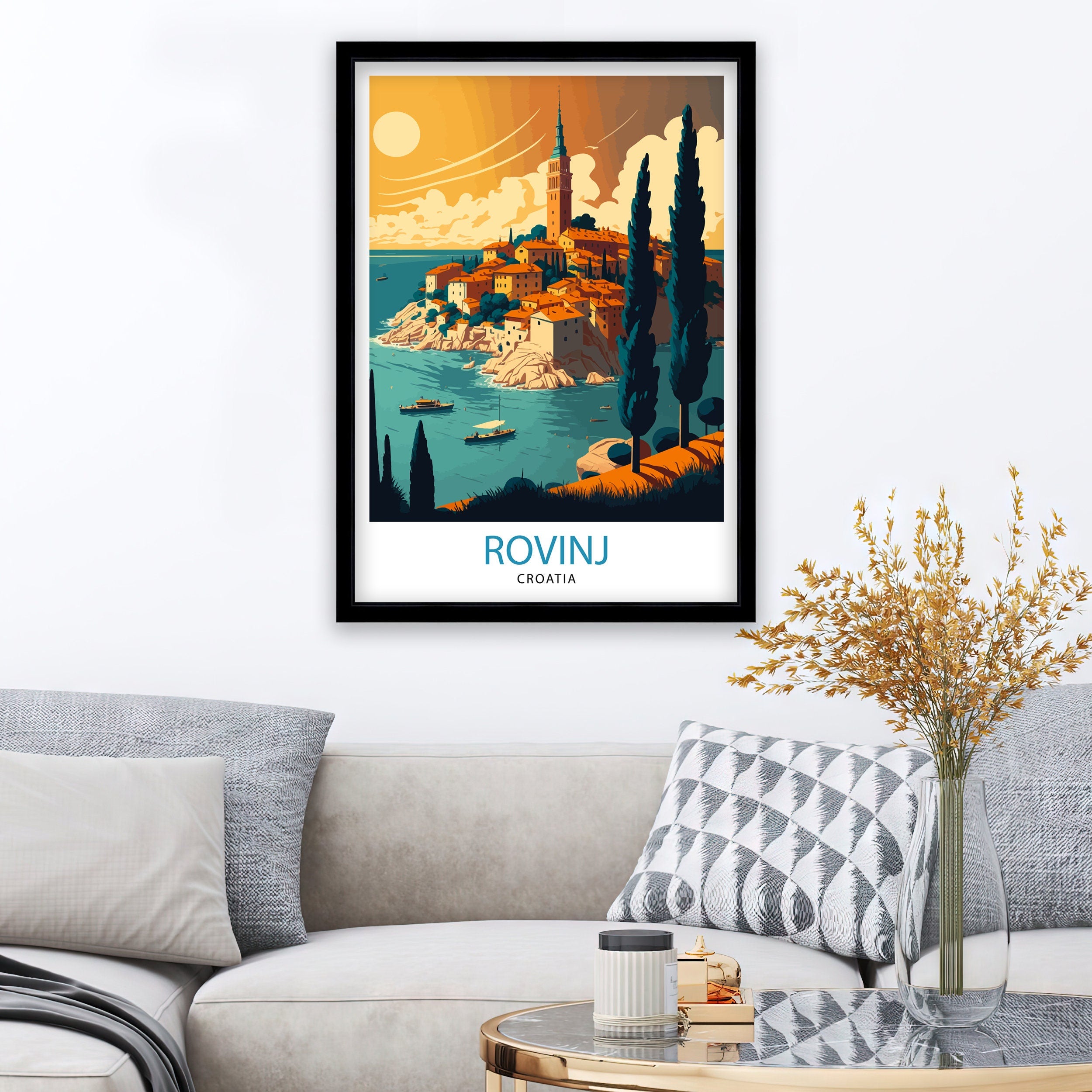 Rovinj Croatia Art Print, Mediterranean Coastal Illustration