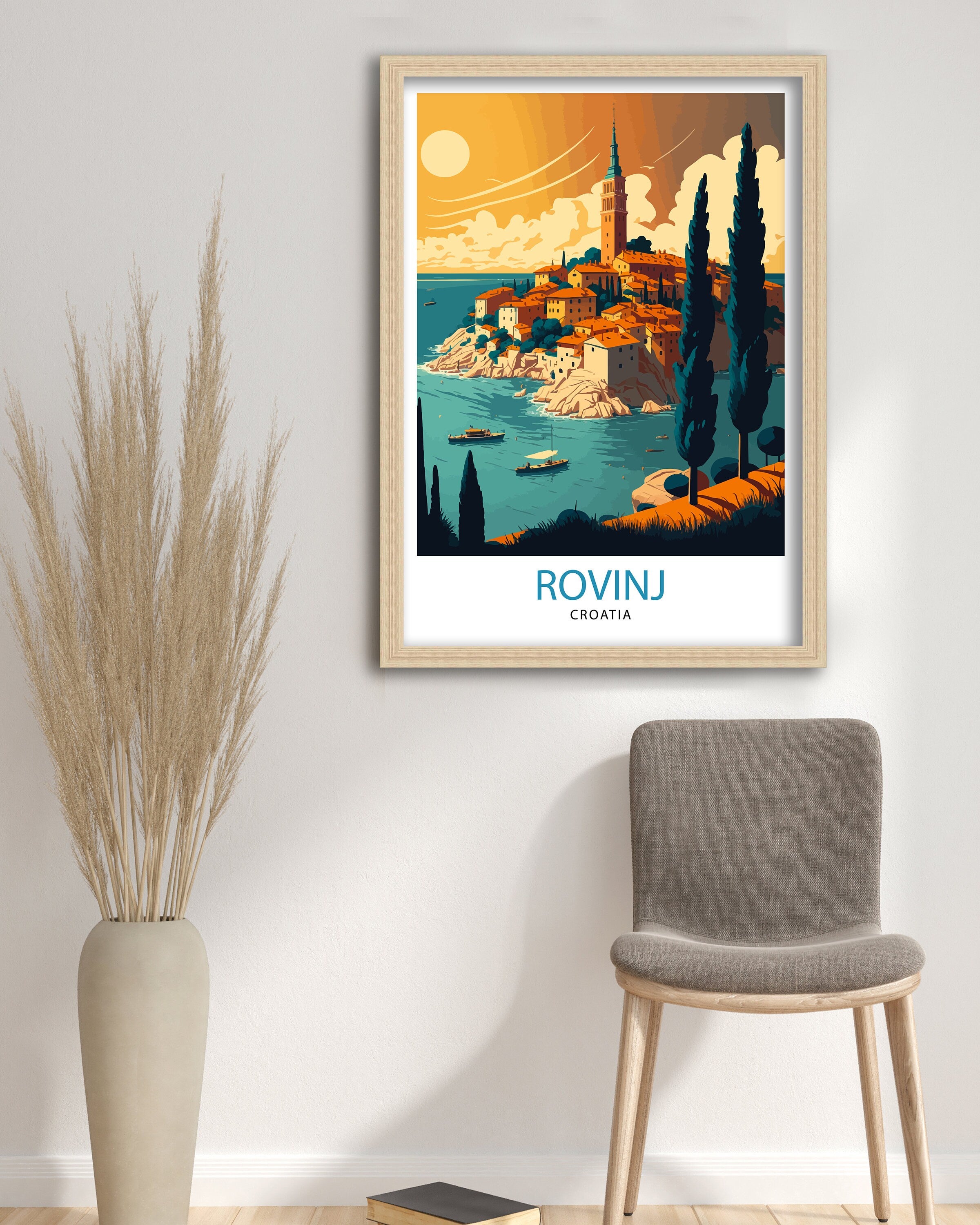 Rovinj Croatia Art Print, Mediterranean Coastal Illustration