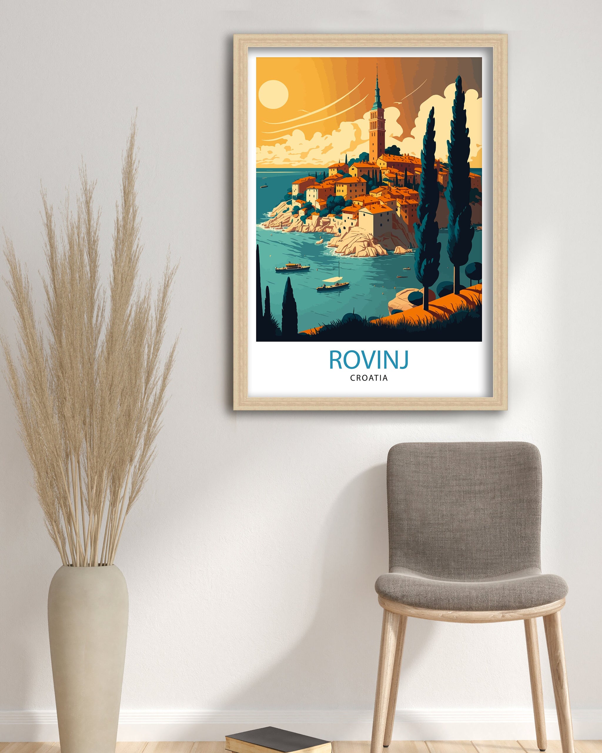 Rovinj Croatia Art Print, Mediterranean Coastal Illustration