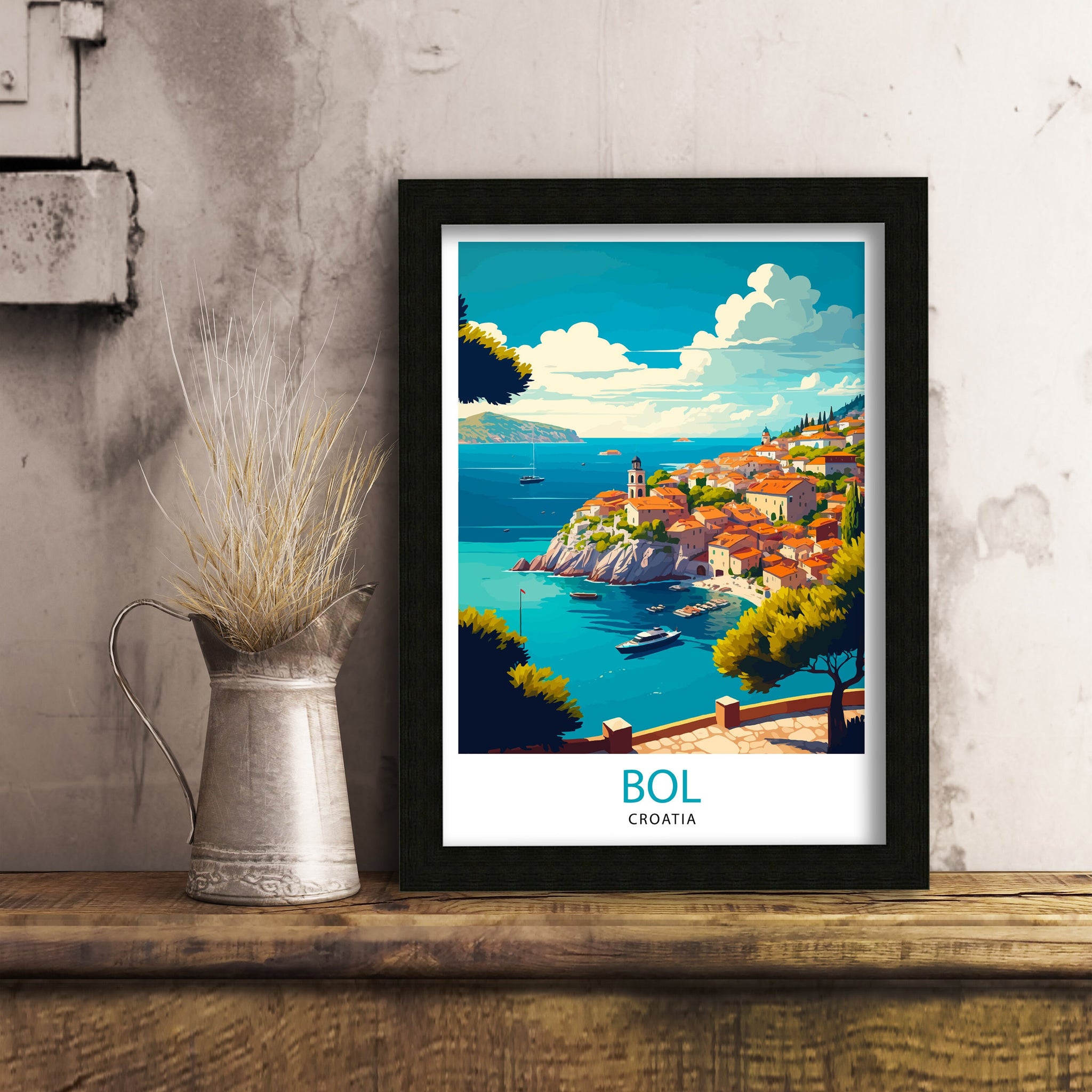 Bol Croatia Travel Poster Print, Coastal Town Art