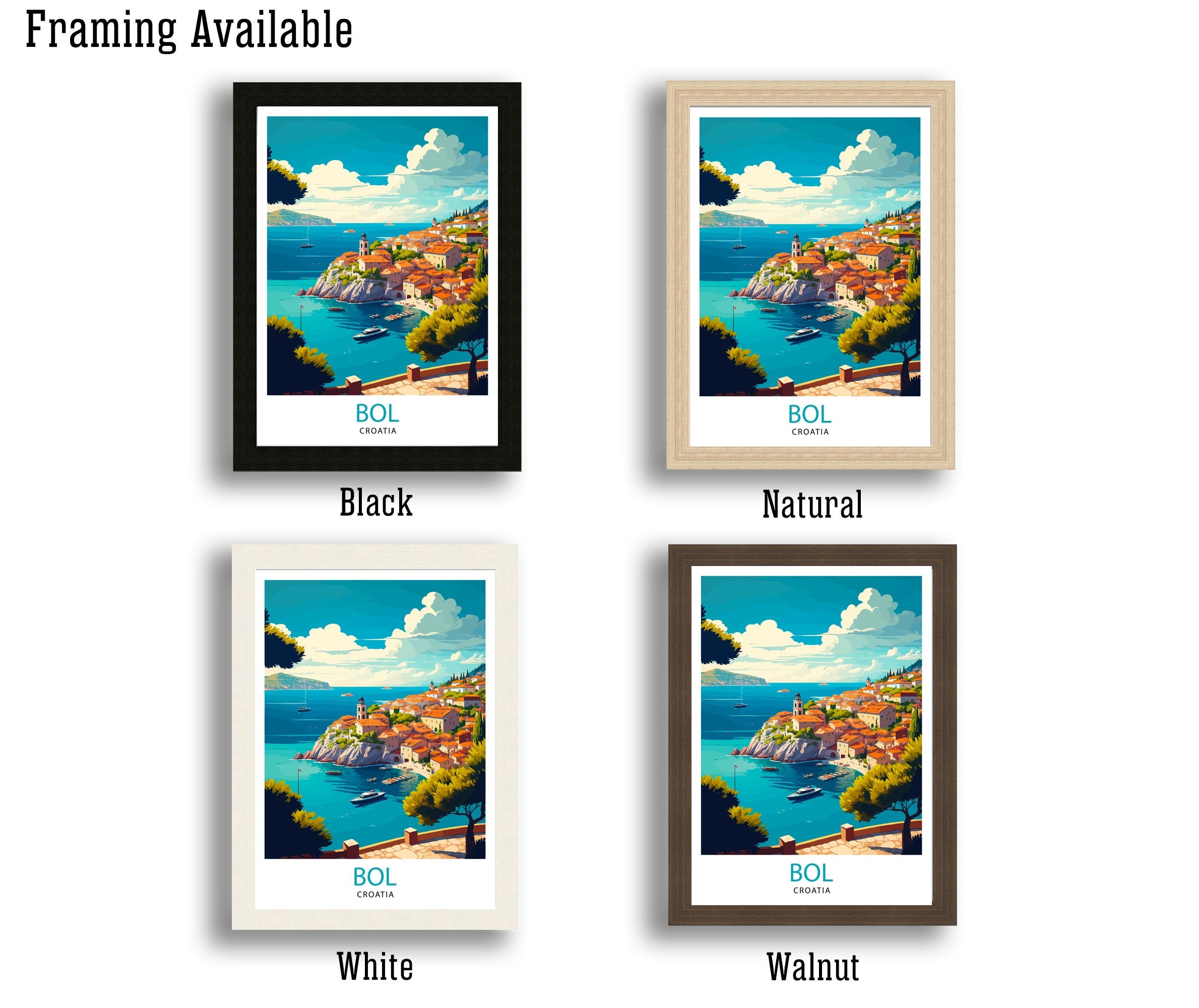 Bol Croatia Travel Poster Print, Coastal Town Art