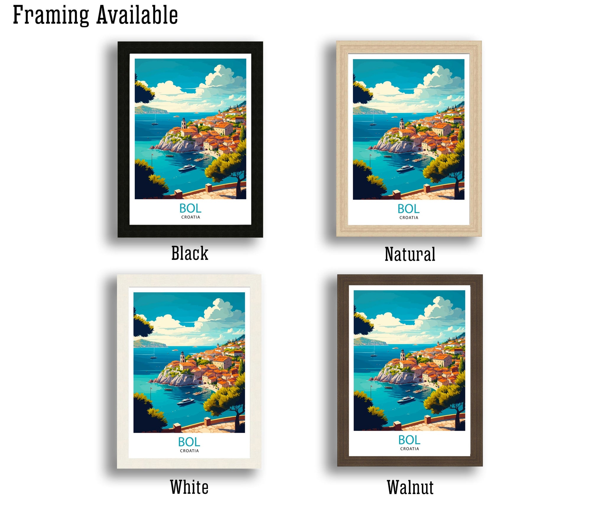 Bol Croatia Travel Poster Print, Coastal Town Art