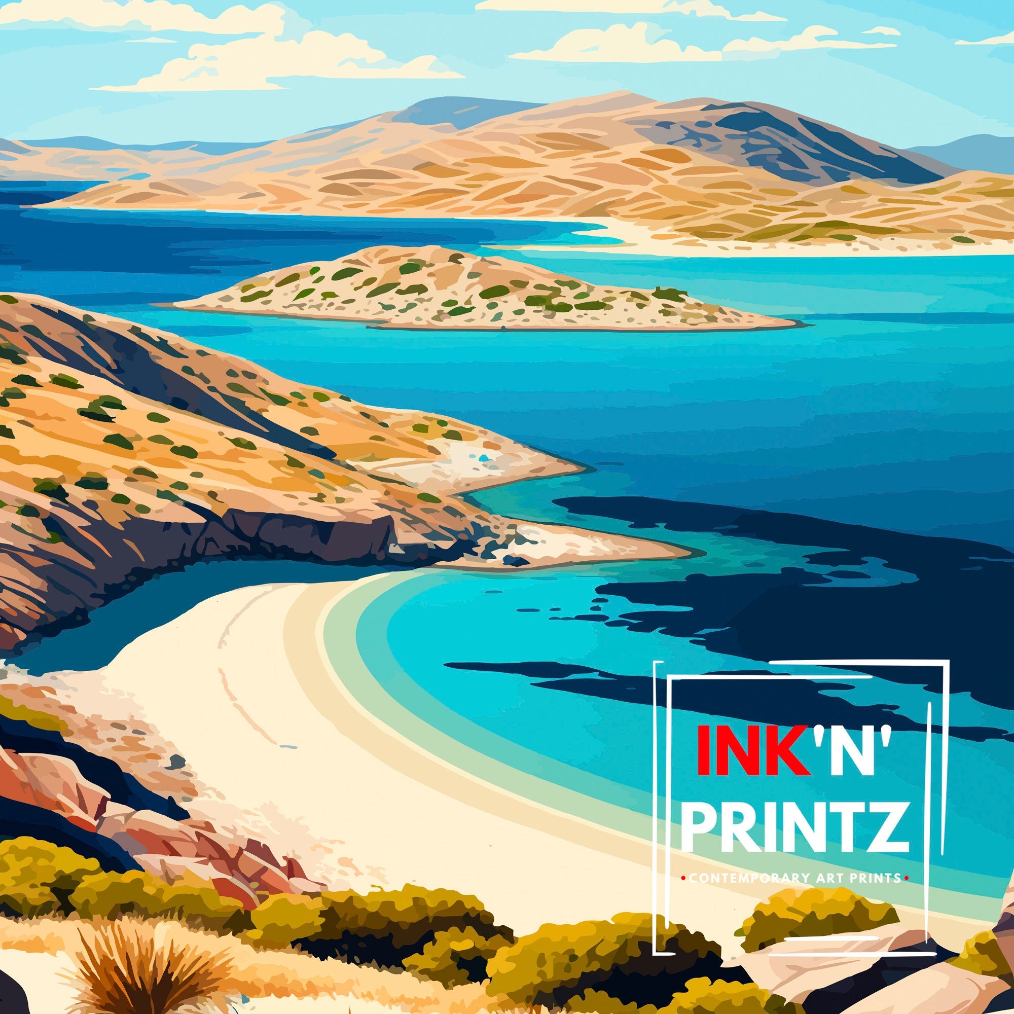 Pag Island Croatia Travel Print, Coastal Illustration
