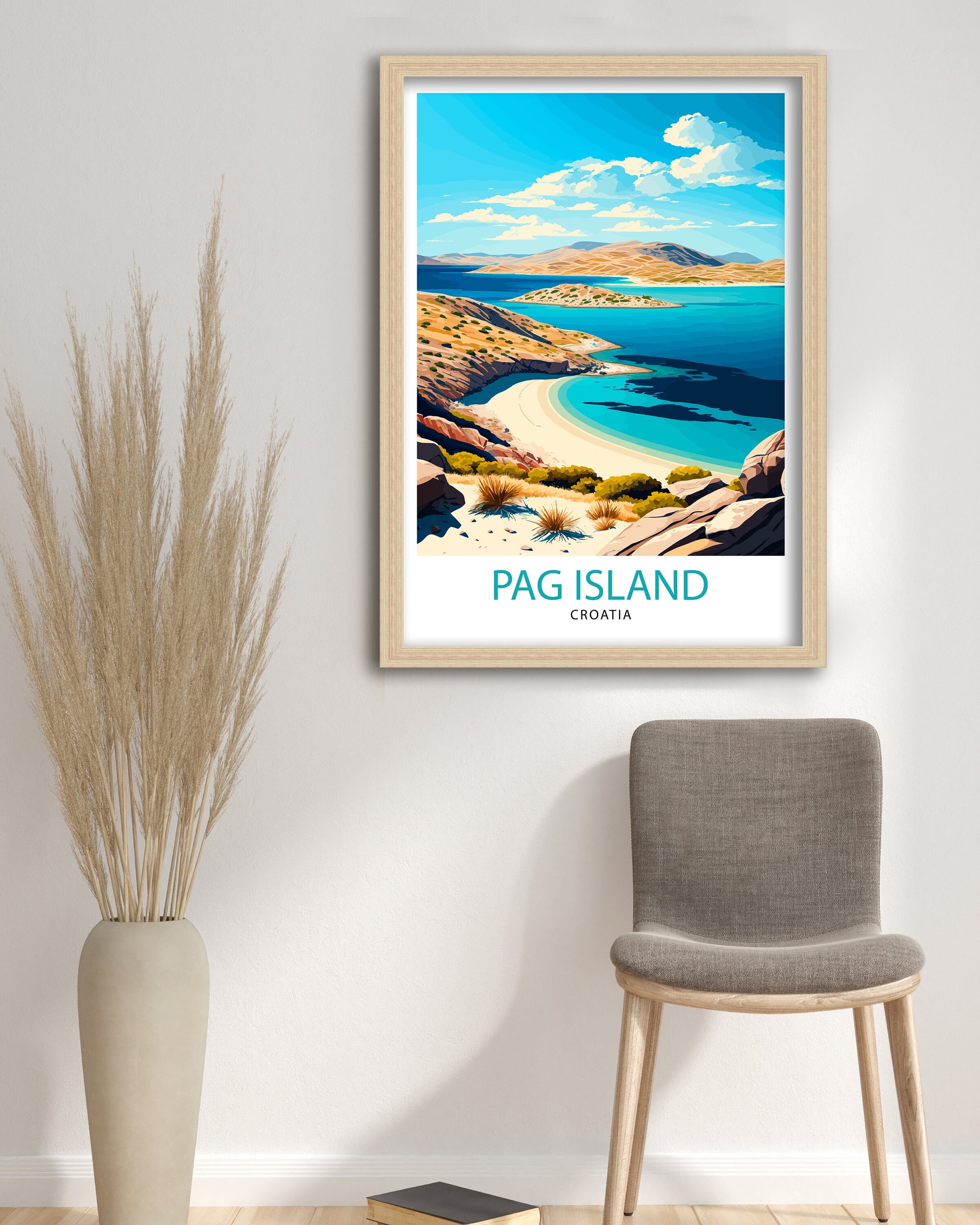 Pag Island Croatia Travel Print, Coastal Illustration