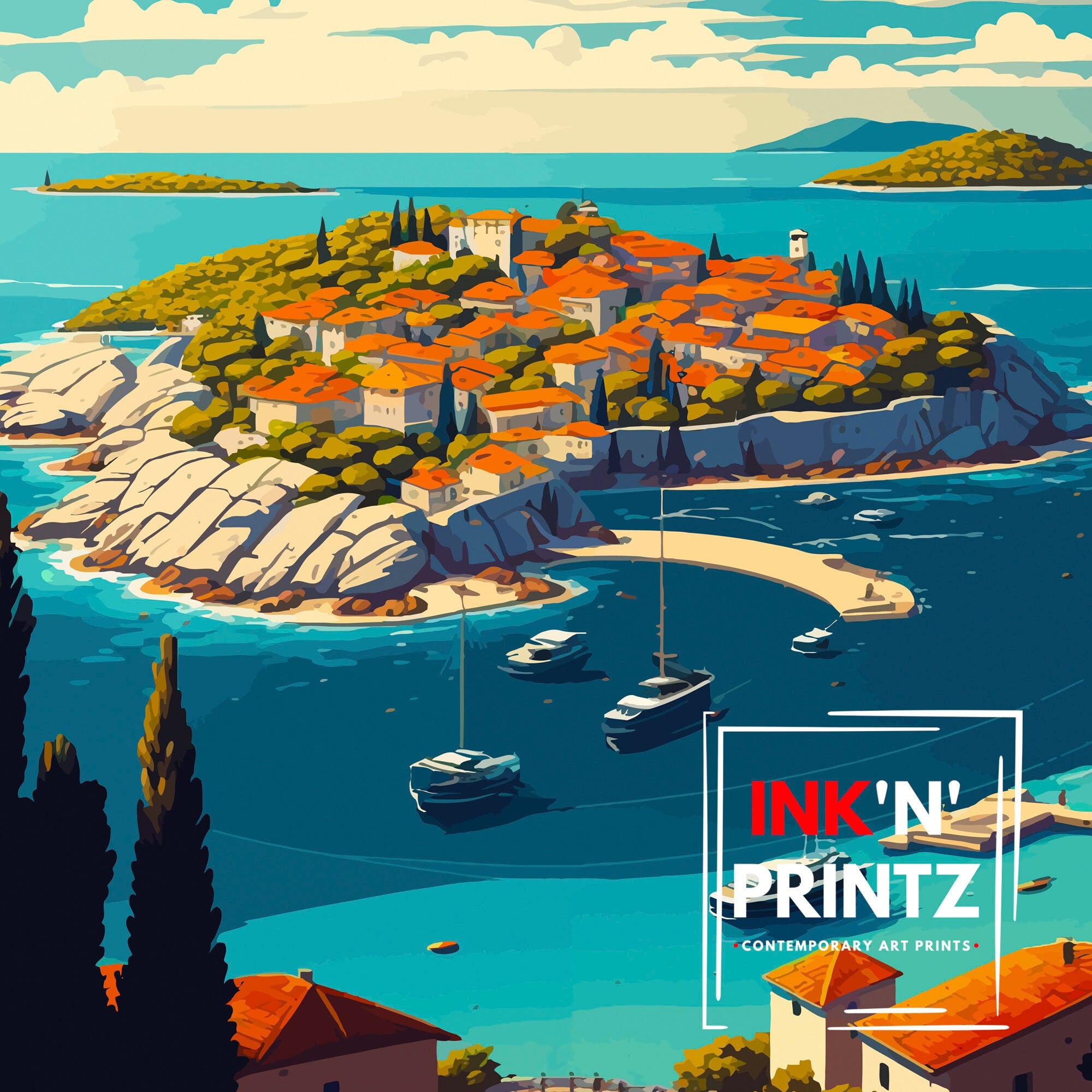 Cres Island Croatia Art Print, Coastal Travel Poster