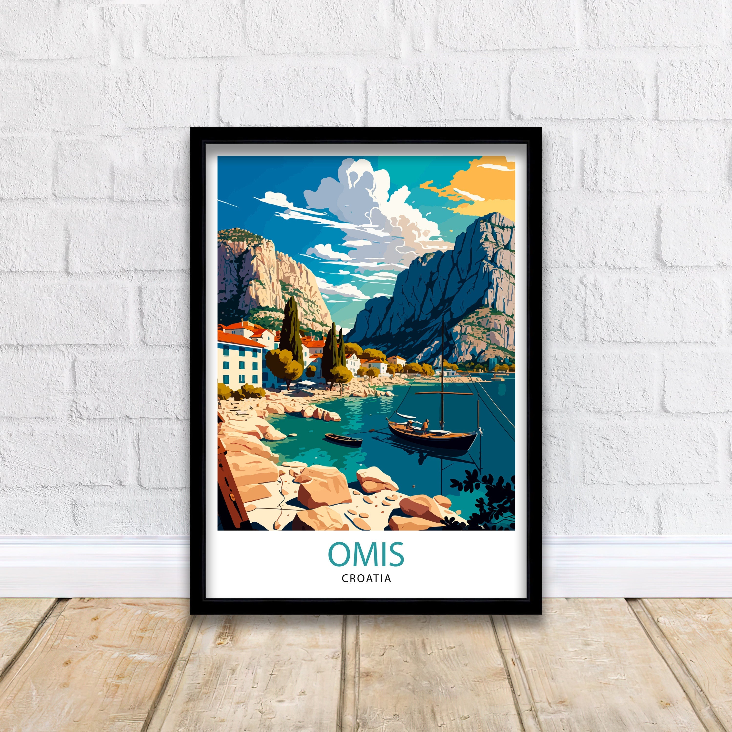 Omis Croatia Travel Poster, Coastal Town Art Print