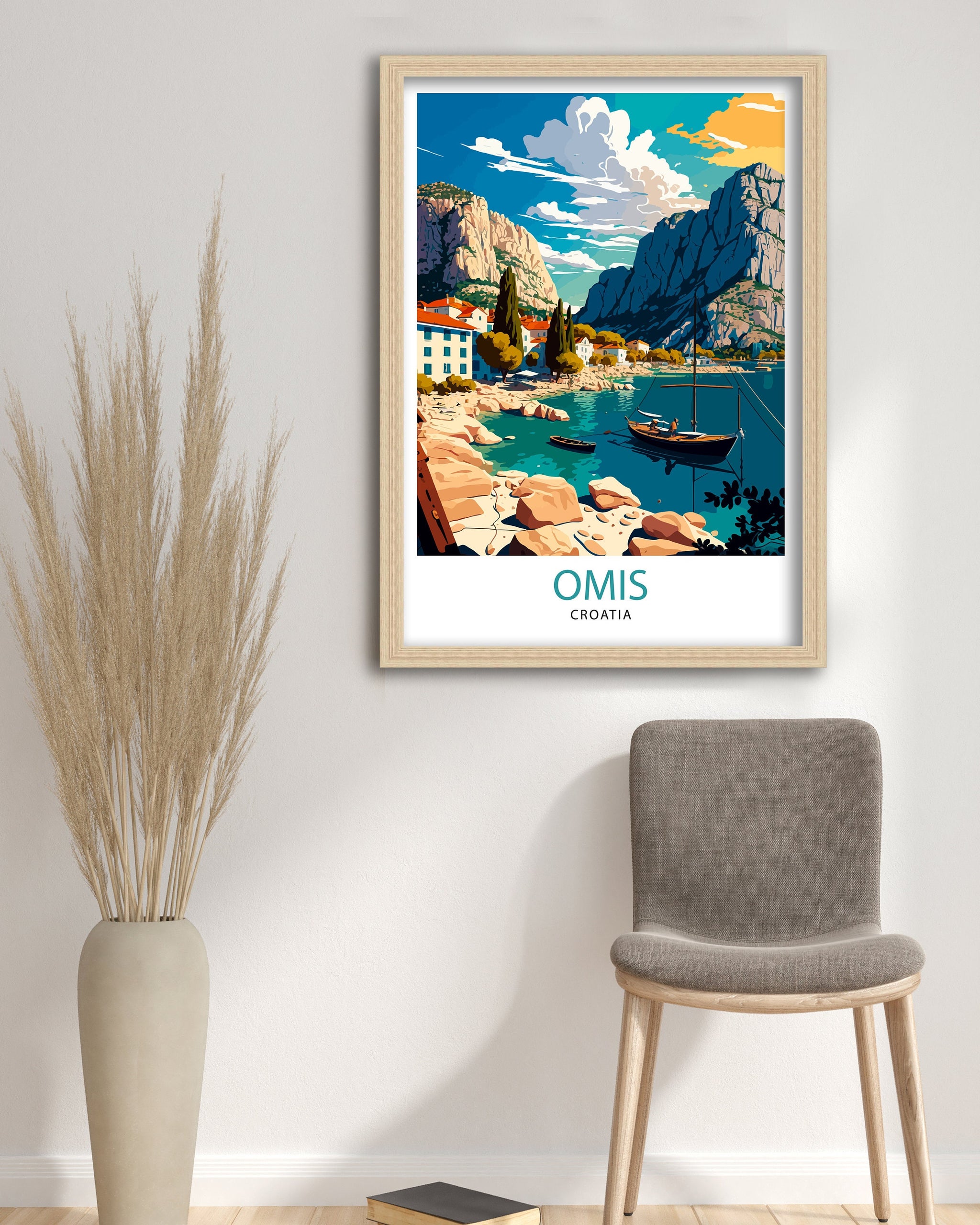 Omis Croatia Travel Poster, Coastal Town Art Print
