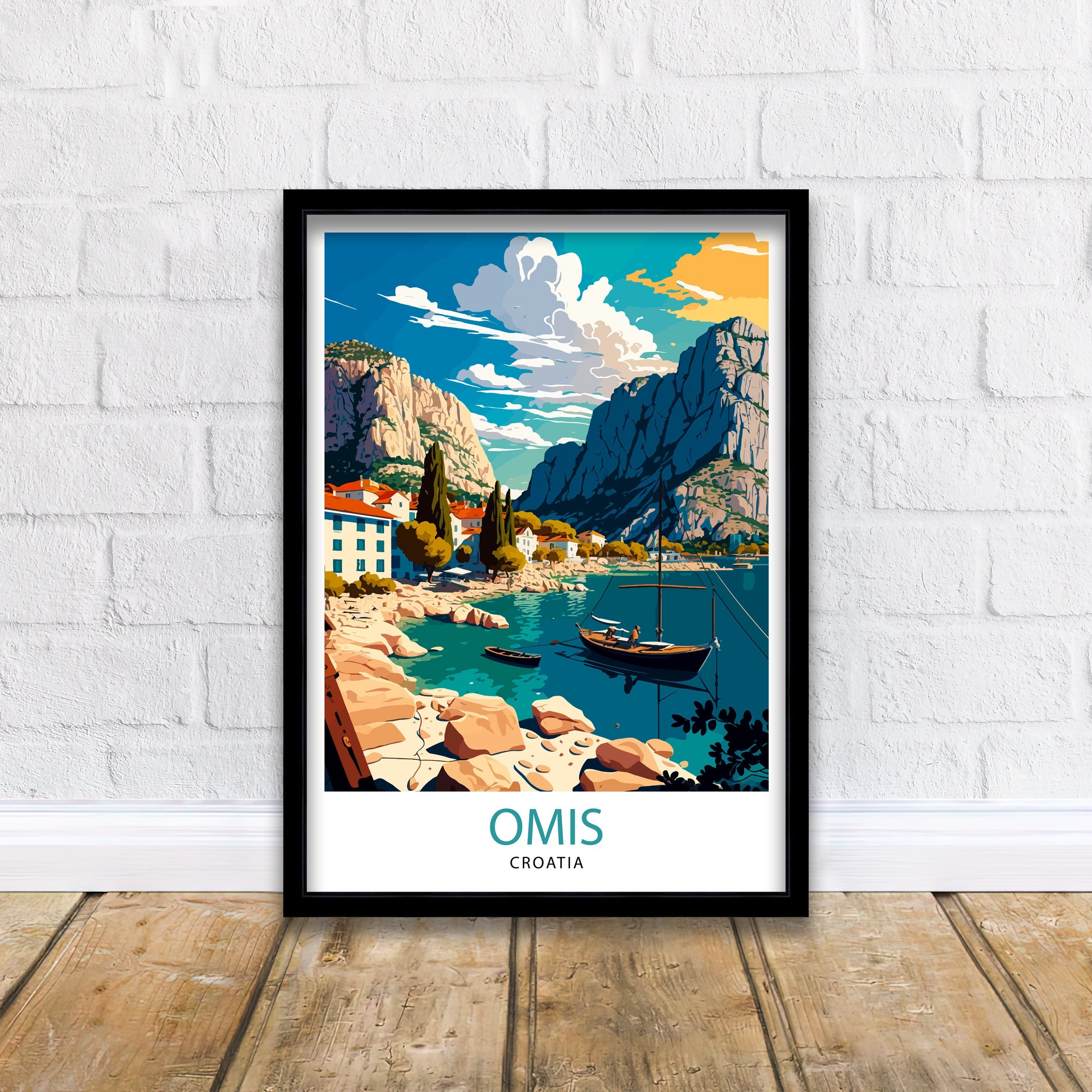 Omis Croatia Travel Poster, Coastal Town Art Print