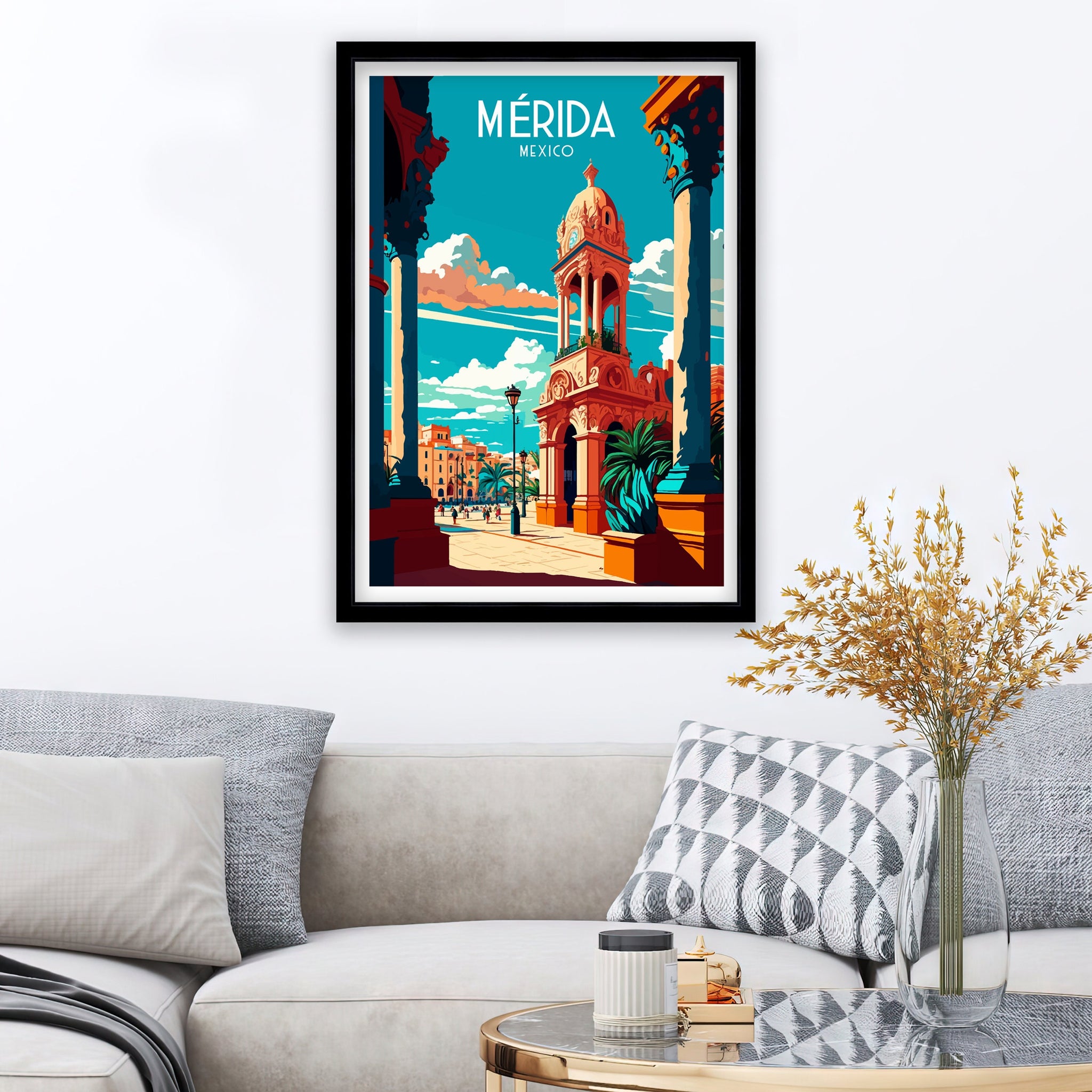 Merida Mexico Travel Poster, Vibrant City Illustration Print