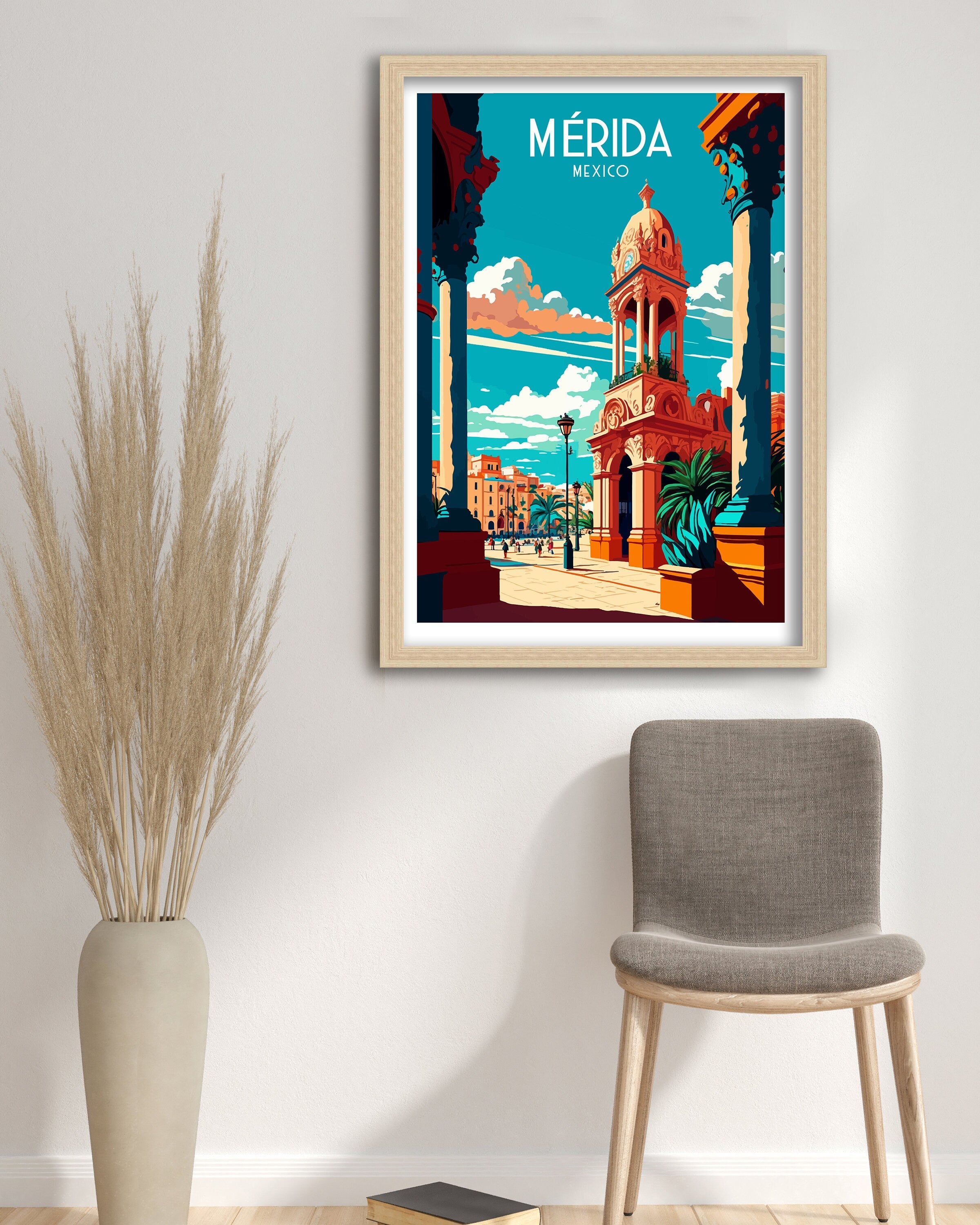Merida Mexico Travel Poster, Vibrant City Illustration Print