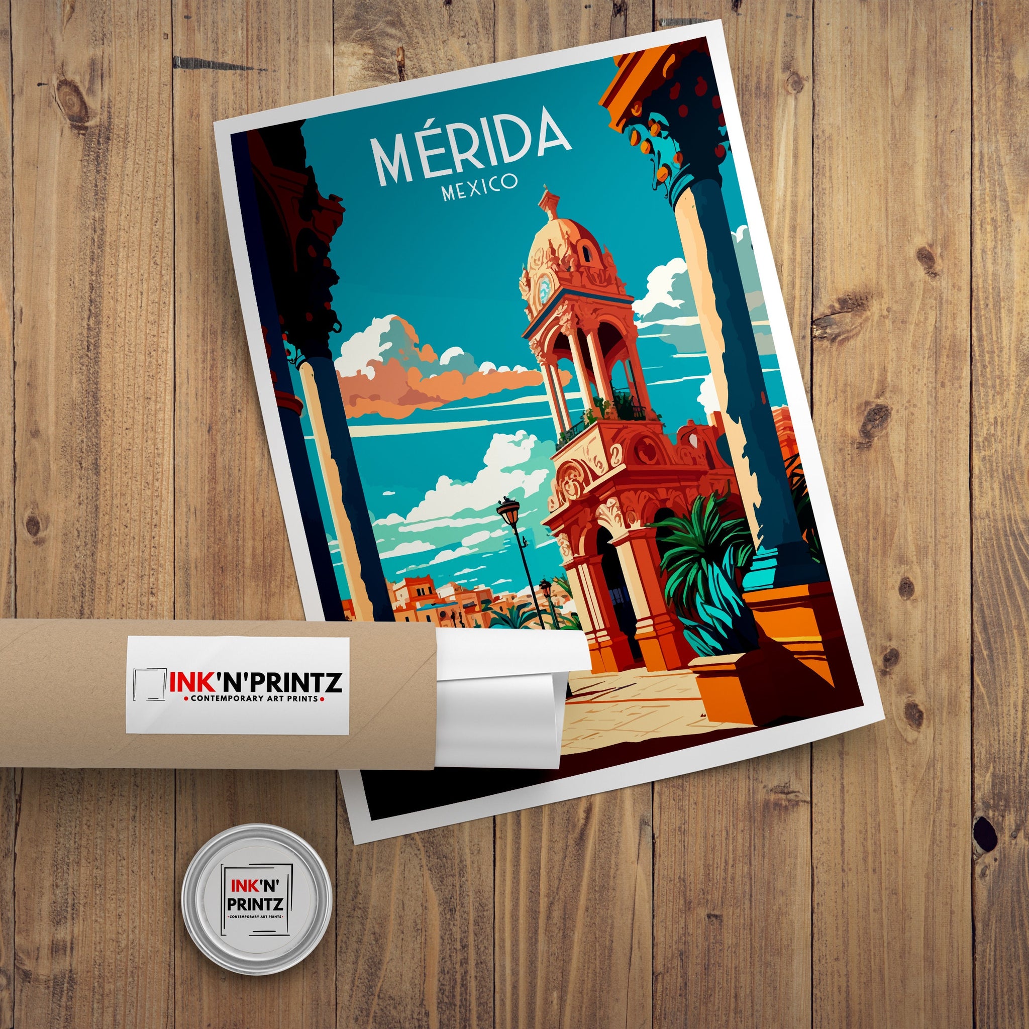 Merida Mexico Travel Poster, Vibrant City Illustration Print