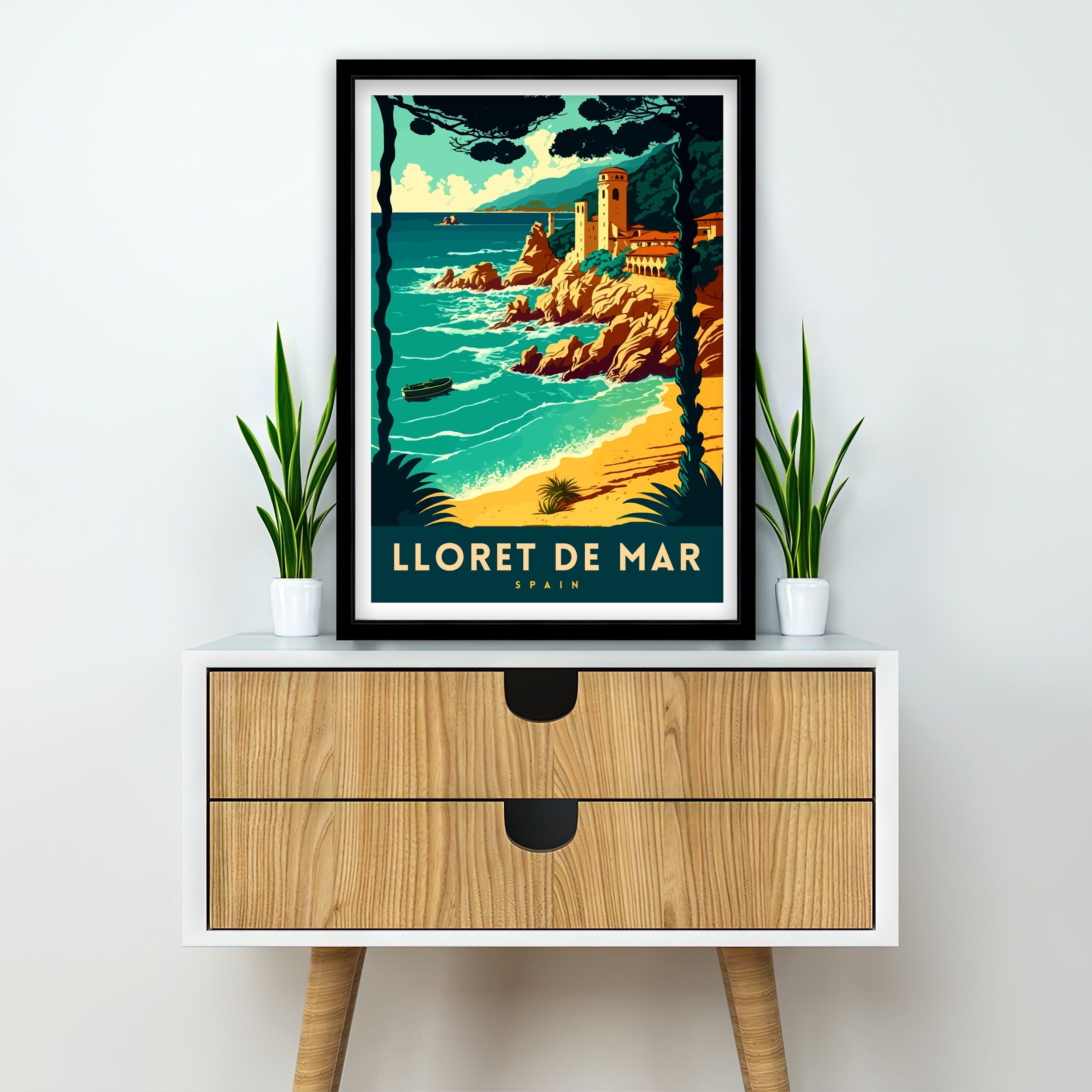 Lloret de Mar Spain Travel Poster, Coastal Illustration