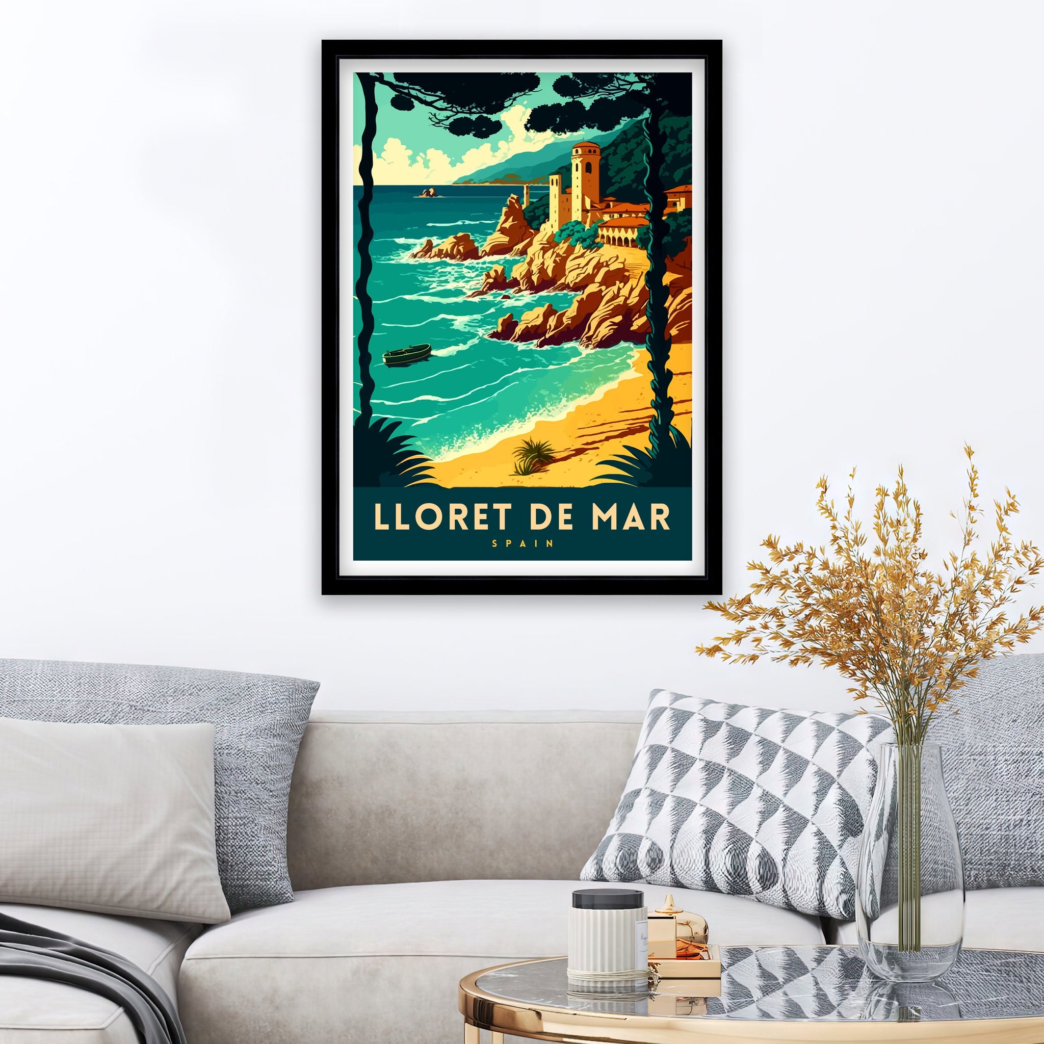 Lloret de Mar Spain Travel Poster, Coastal Illustration