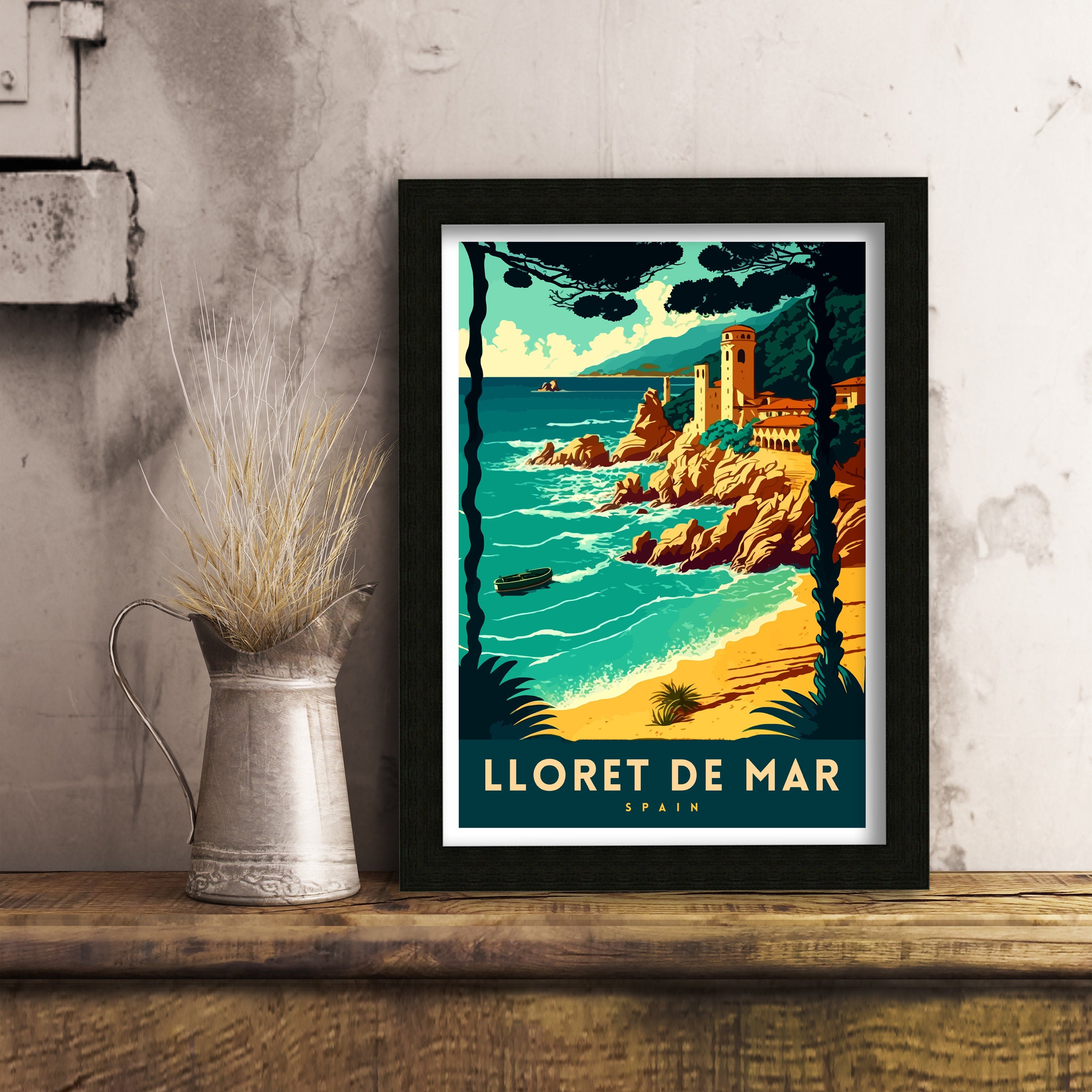 Lloret de Mar Spain Travel Poster, Coastal Illustration