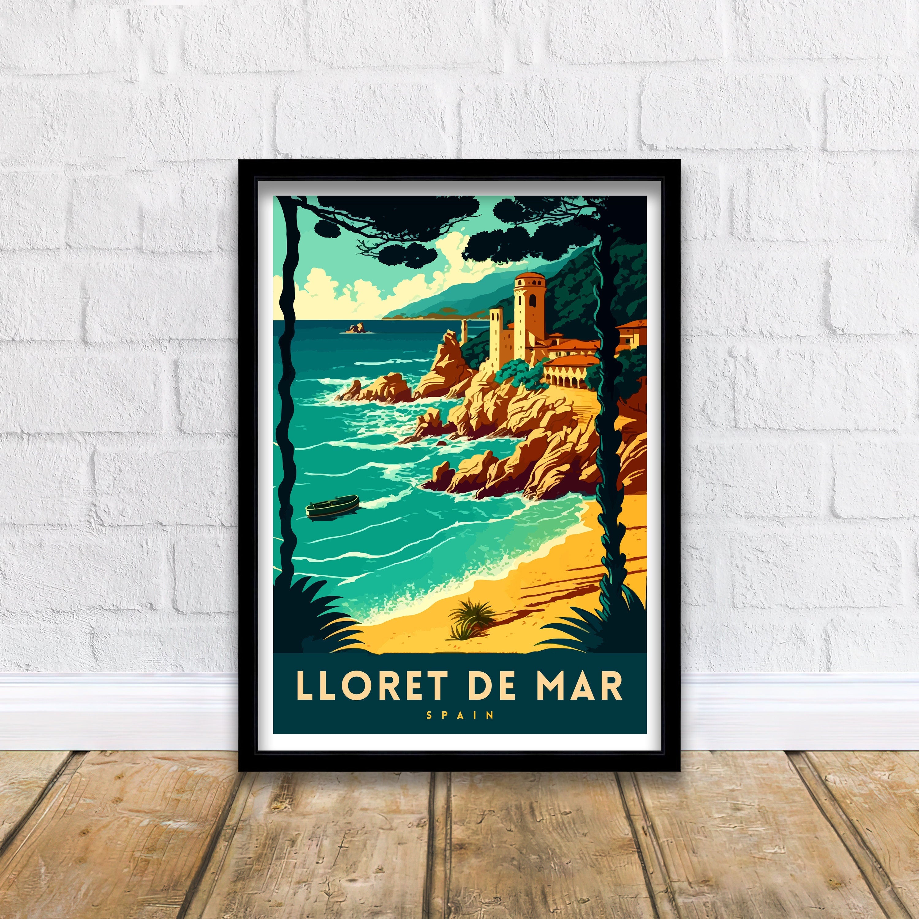 Lloret de Mar Spain Travel Poster, Coastal Illustration