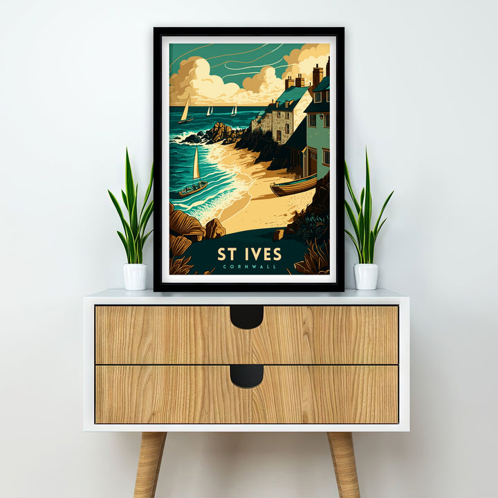 St Ives Cornwall Travel Poster Cornwall Wall Art St Ives Home Decor Cornwall Illustration Travel Poster Gift for St Ives Lover, Cornwall