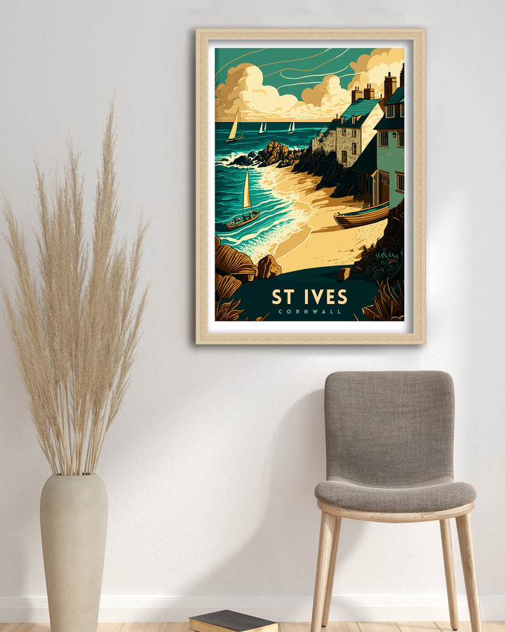 St Ives Cornwall Travel Poster Cornwall Wall Art St Ives Home Decor Cornwall Illustration Travel Poster Gift for St Ives Lover, Cornwall