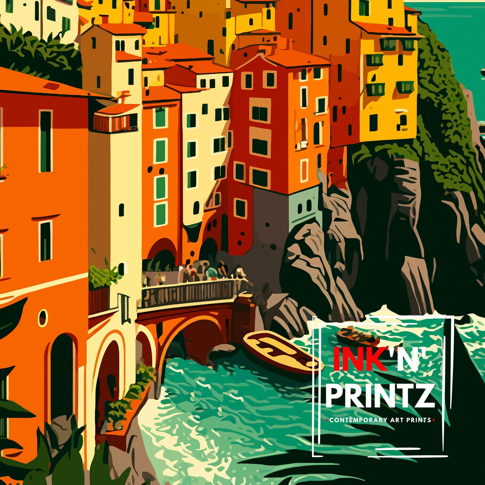 Riomaggiore Italy Travel Poster, Coastal Village Art Print