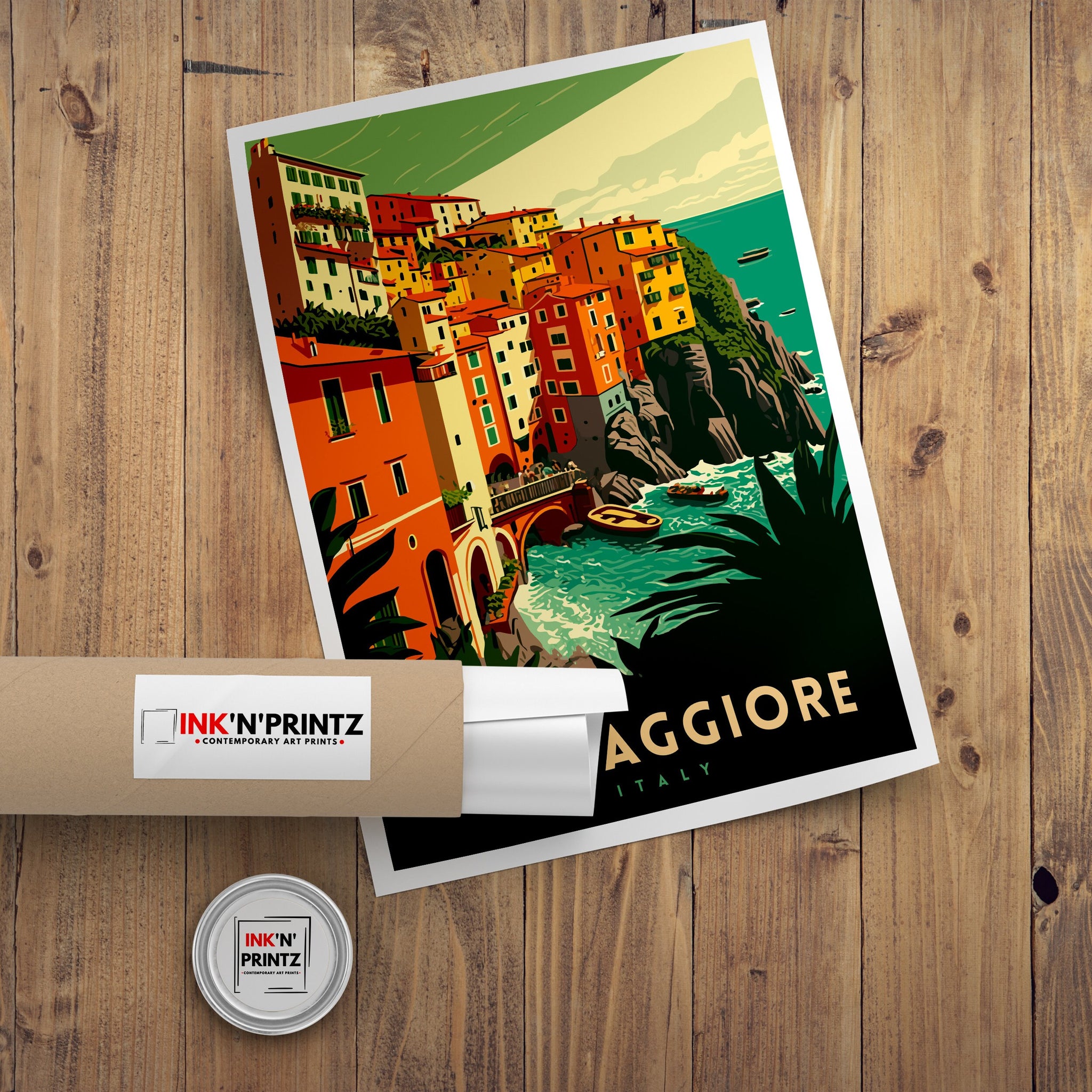Riomaggiore Italy Travel Poster, Coastal Village Art Print