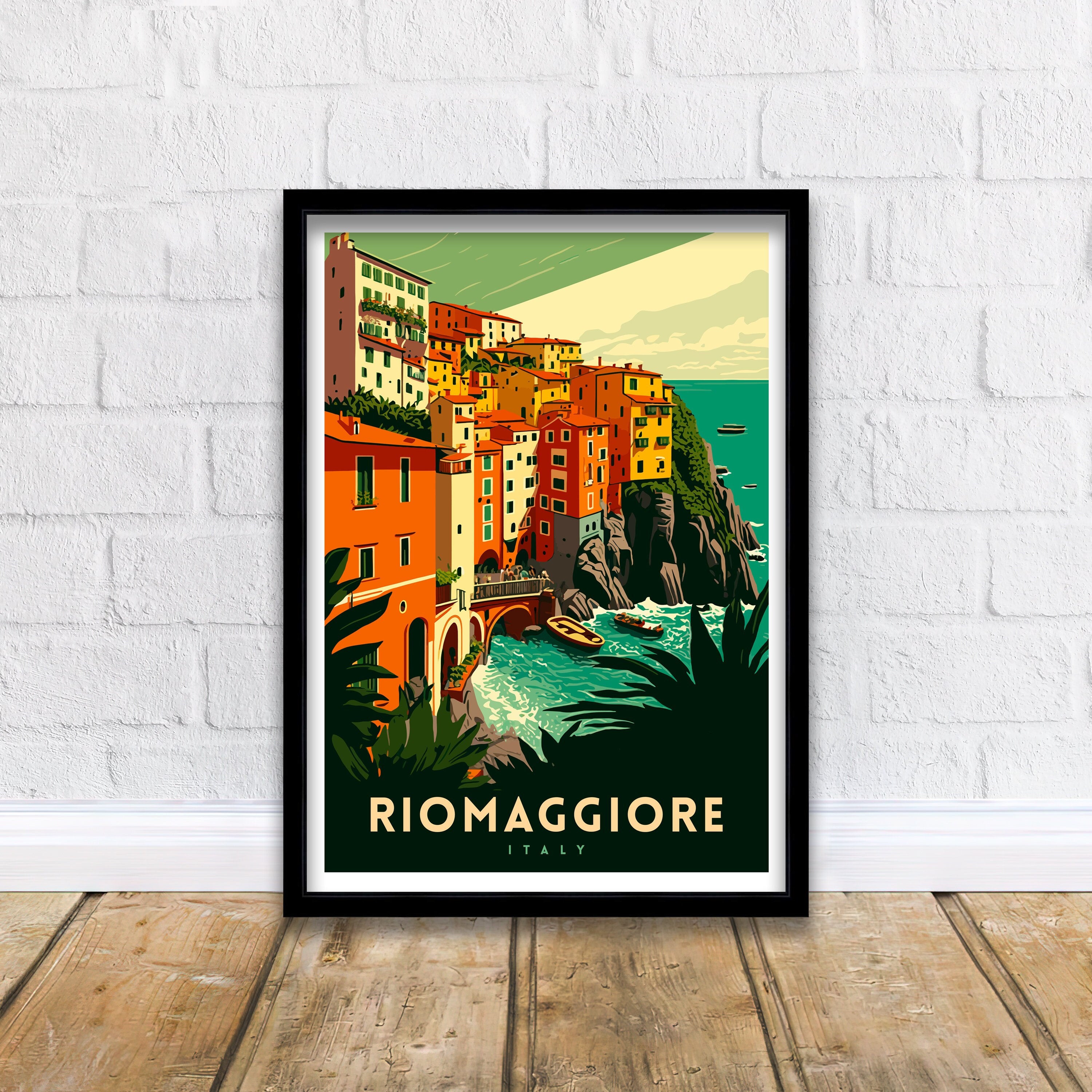 Riomaggiore Italy Travel Poster, Coastal Village Art Print