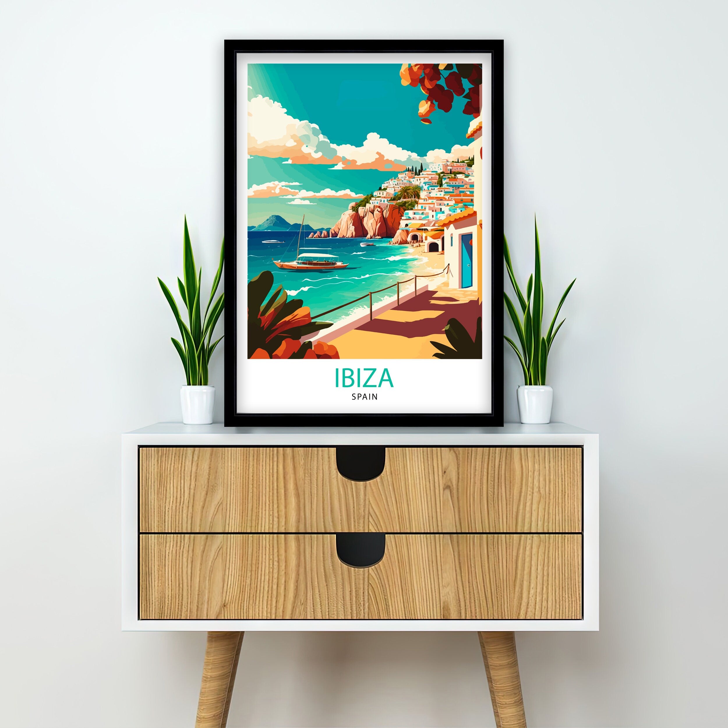Ibiza Travel Poster: Coastal Spain Illustration Art Print