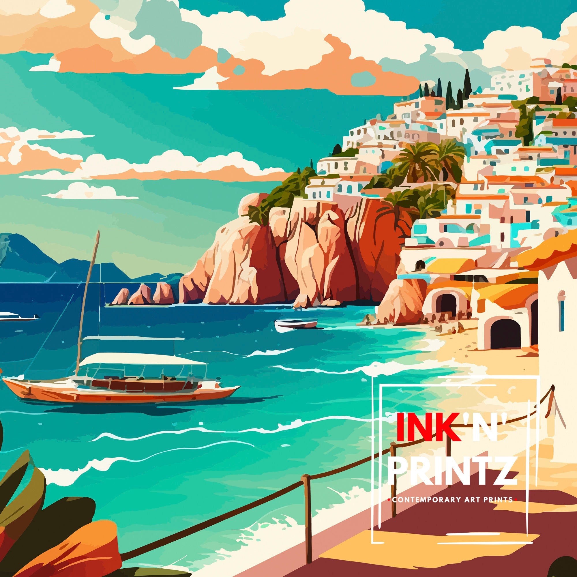 Ibiza Travel Poster: Coastal Spain Illustration Art Print