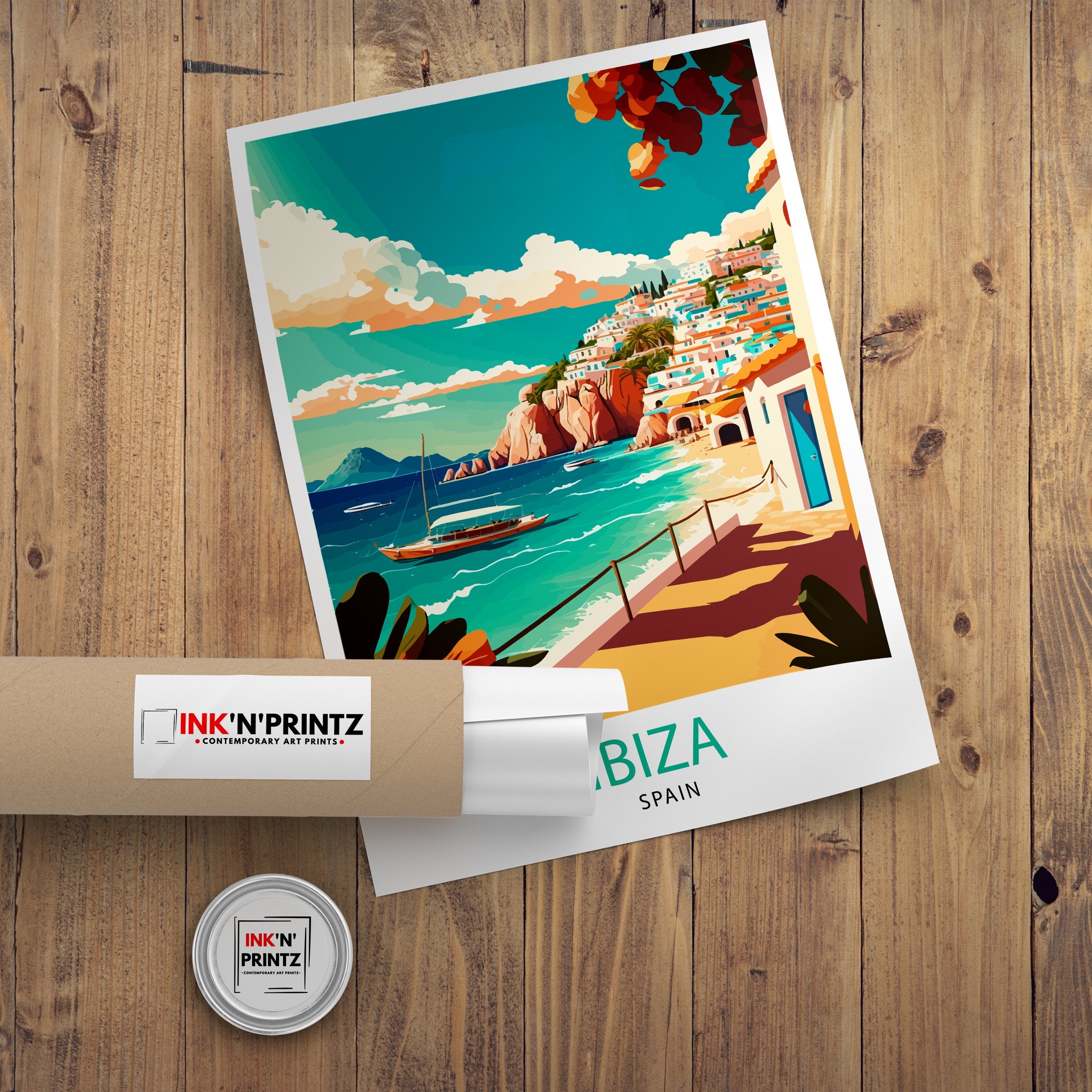 Ibiza Travel Poster: Coastal Spain Illustration Art Print