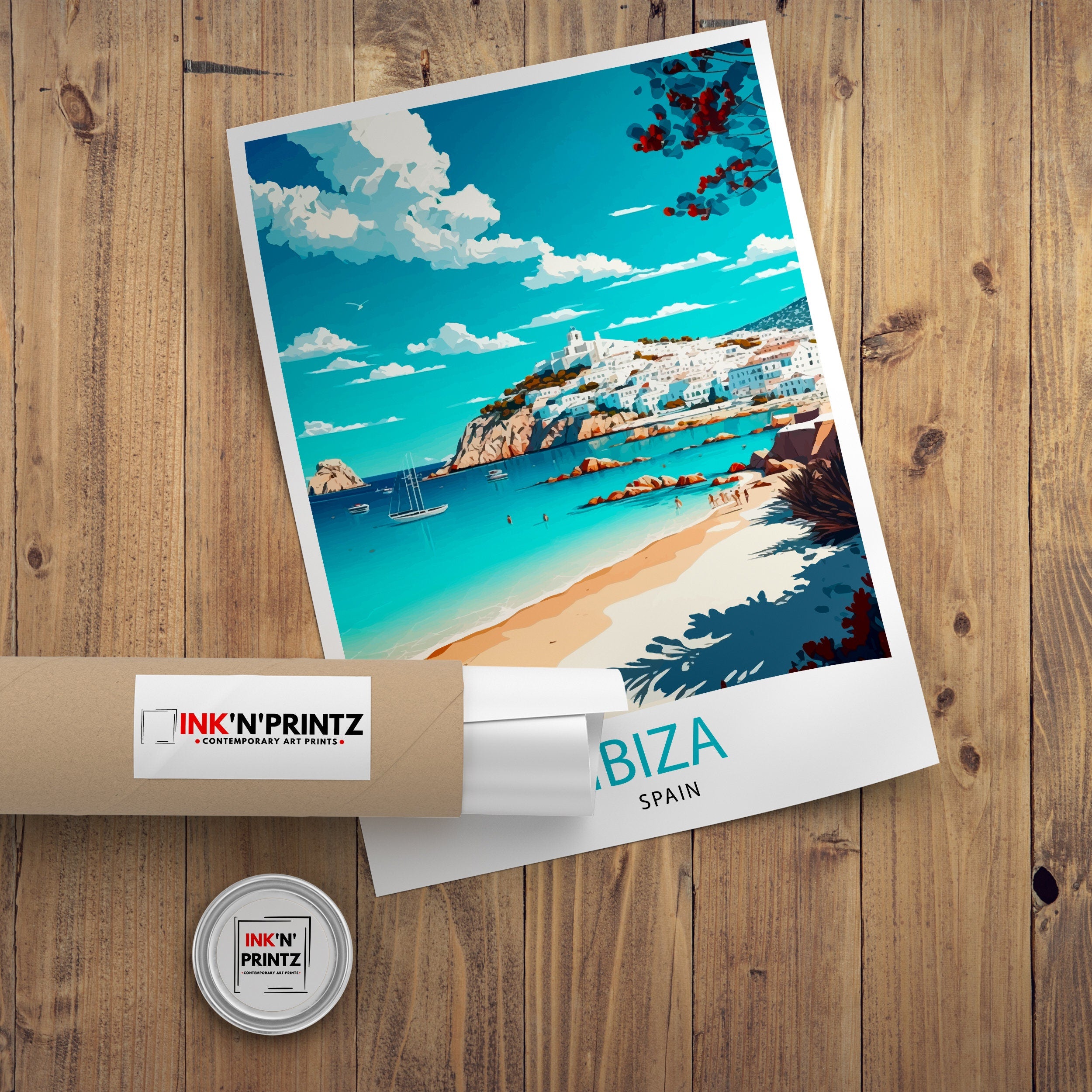 Ibiza Coastline Travel Poster, Spanish Island Wall Art