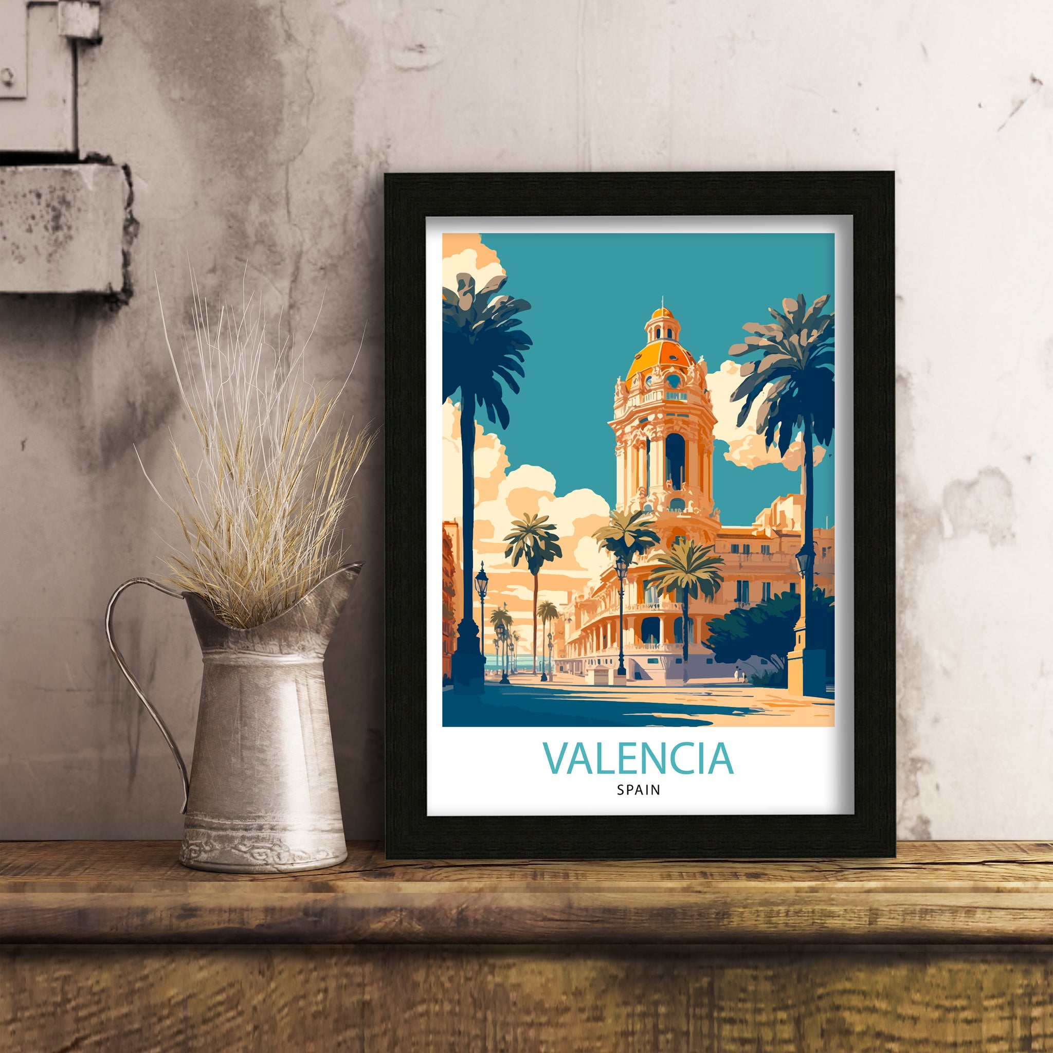 Valencia Spain Travel Poster, Vibrant City Illustration