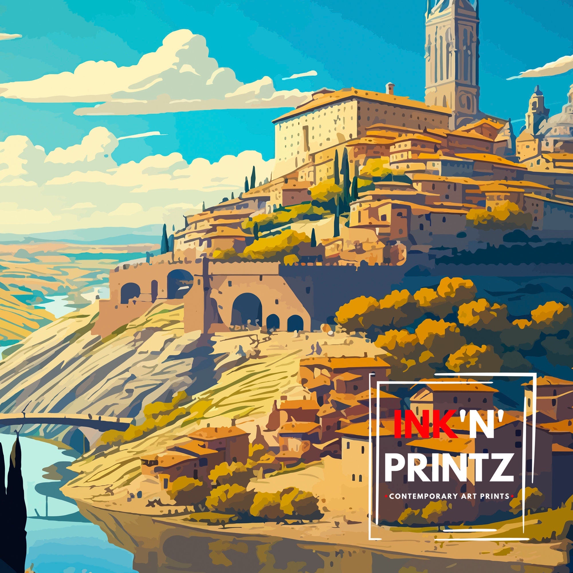 Toledo Spain Art Print, Travel Poster Illustration