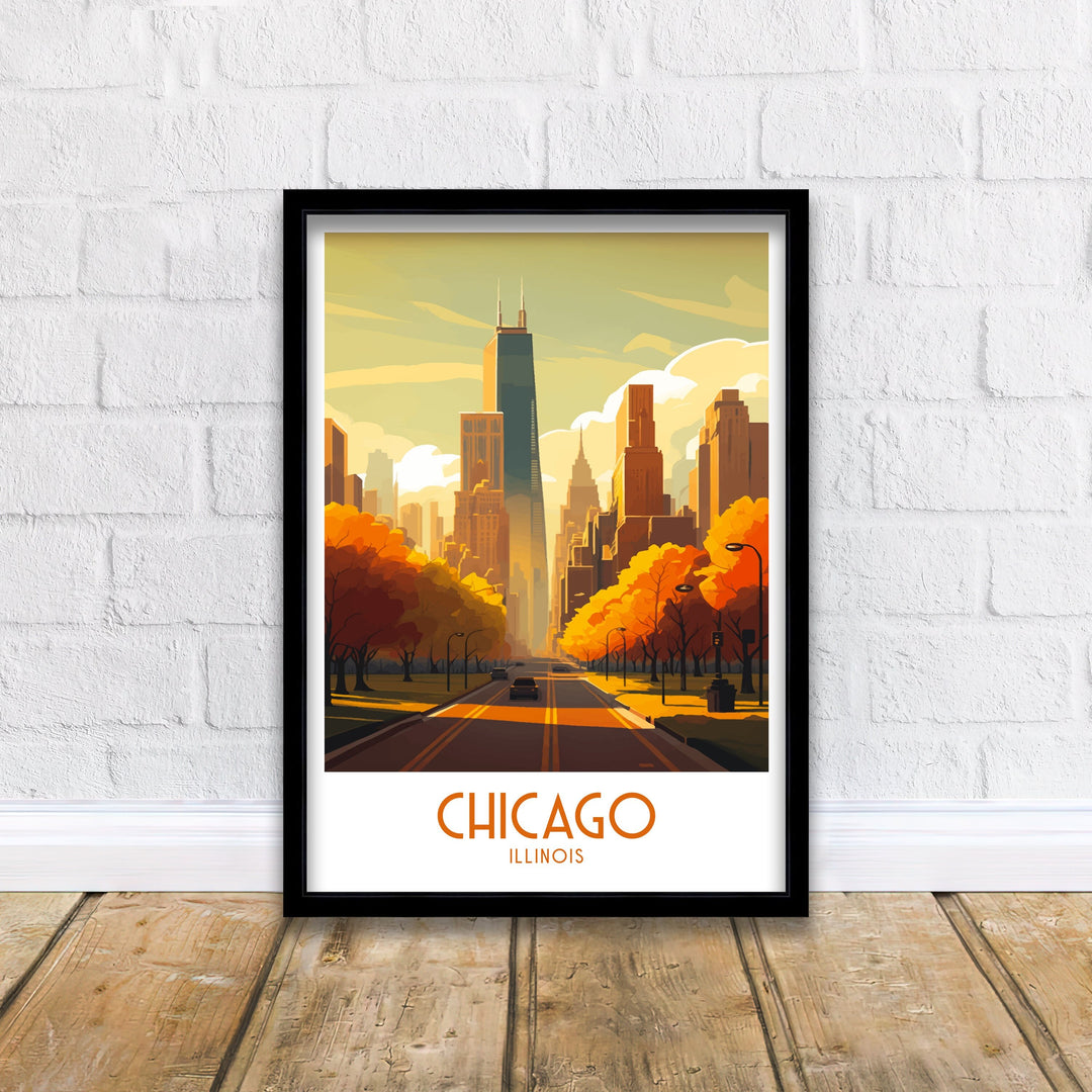 Chicago Travel Poster Chicago Wall Art Chicago Poster Chicago Illinois Poster Chicago Skyline Art Travel Decor Chicago Gift