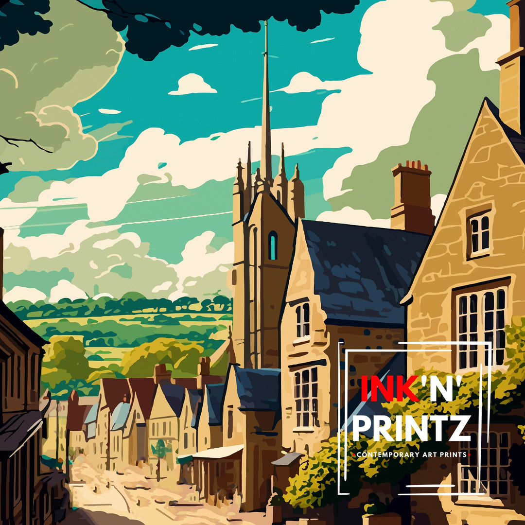 Bourton on the Hill Travel Poster Cotswolds Wall Art Bourton on the Hill Home Decor England Illustration Travel Poster Gift For Travelers