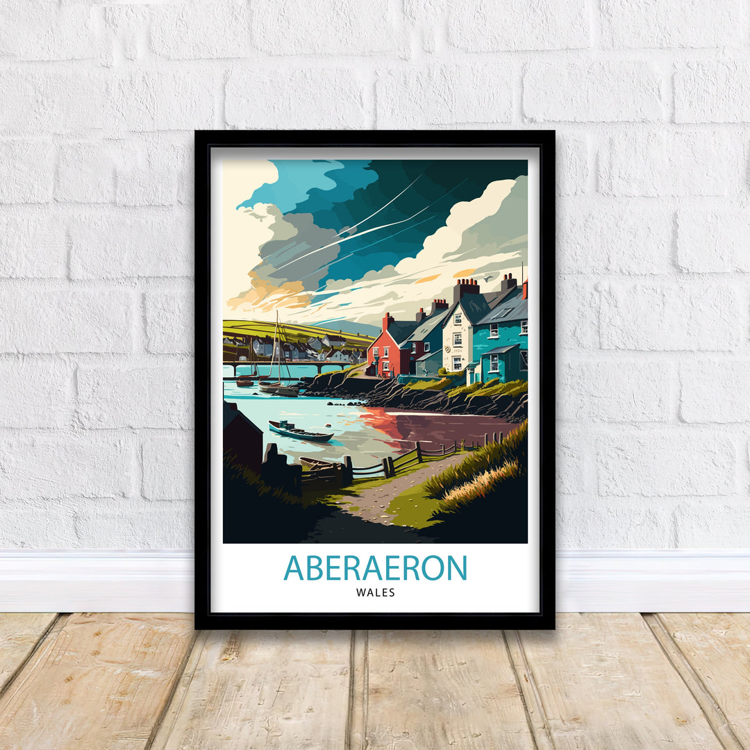 Aberaeron Wales Travel Poster , Aberaeron Wall Art Wales Travel Poster Welsh Coastal Town, Aberaeron Illustration Wales Home Decor