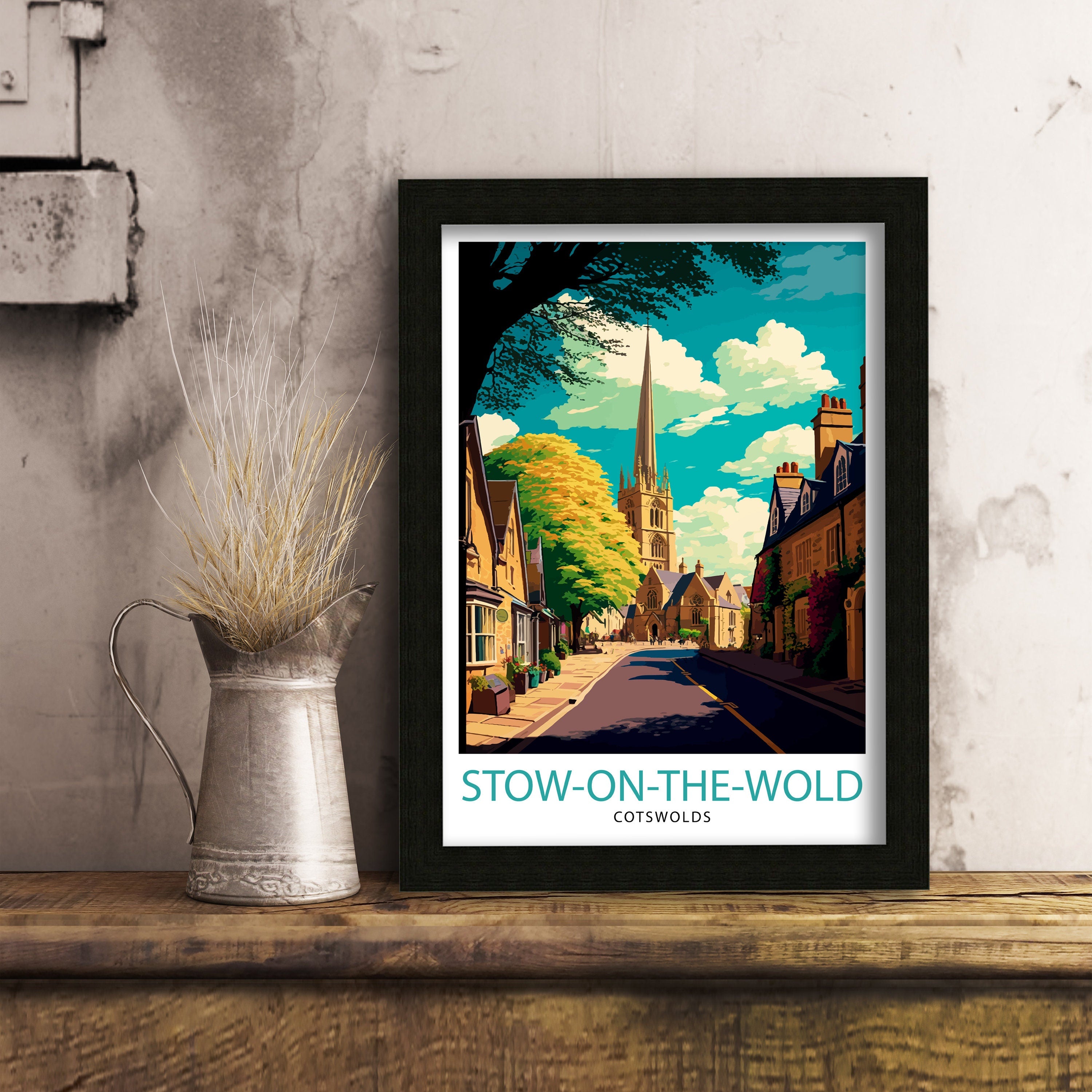 Stow on the Wold Illustration Print, England Travel Poster