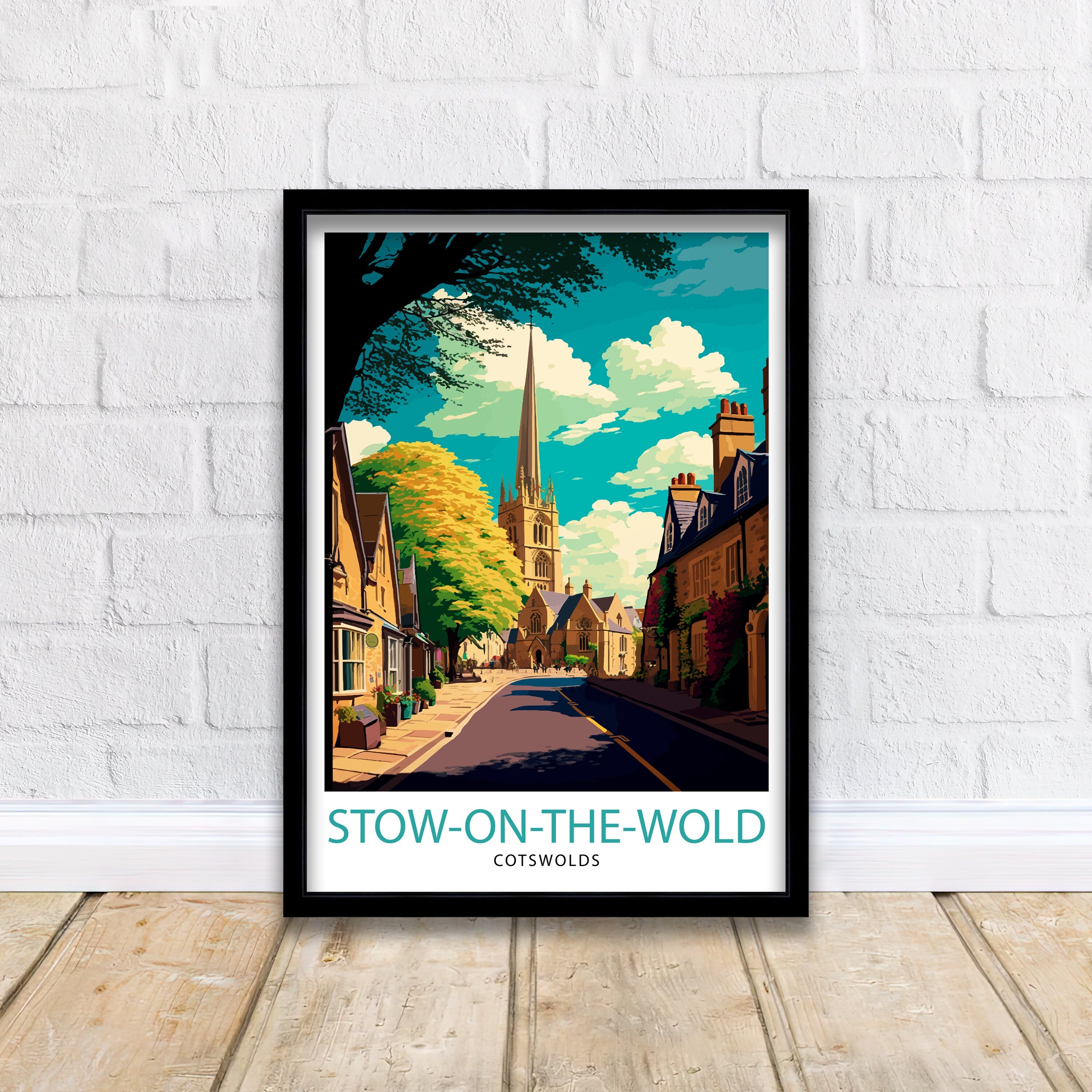 Stow on the Wold Illustration Print, England Travel Poster