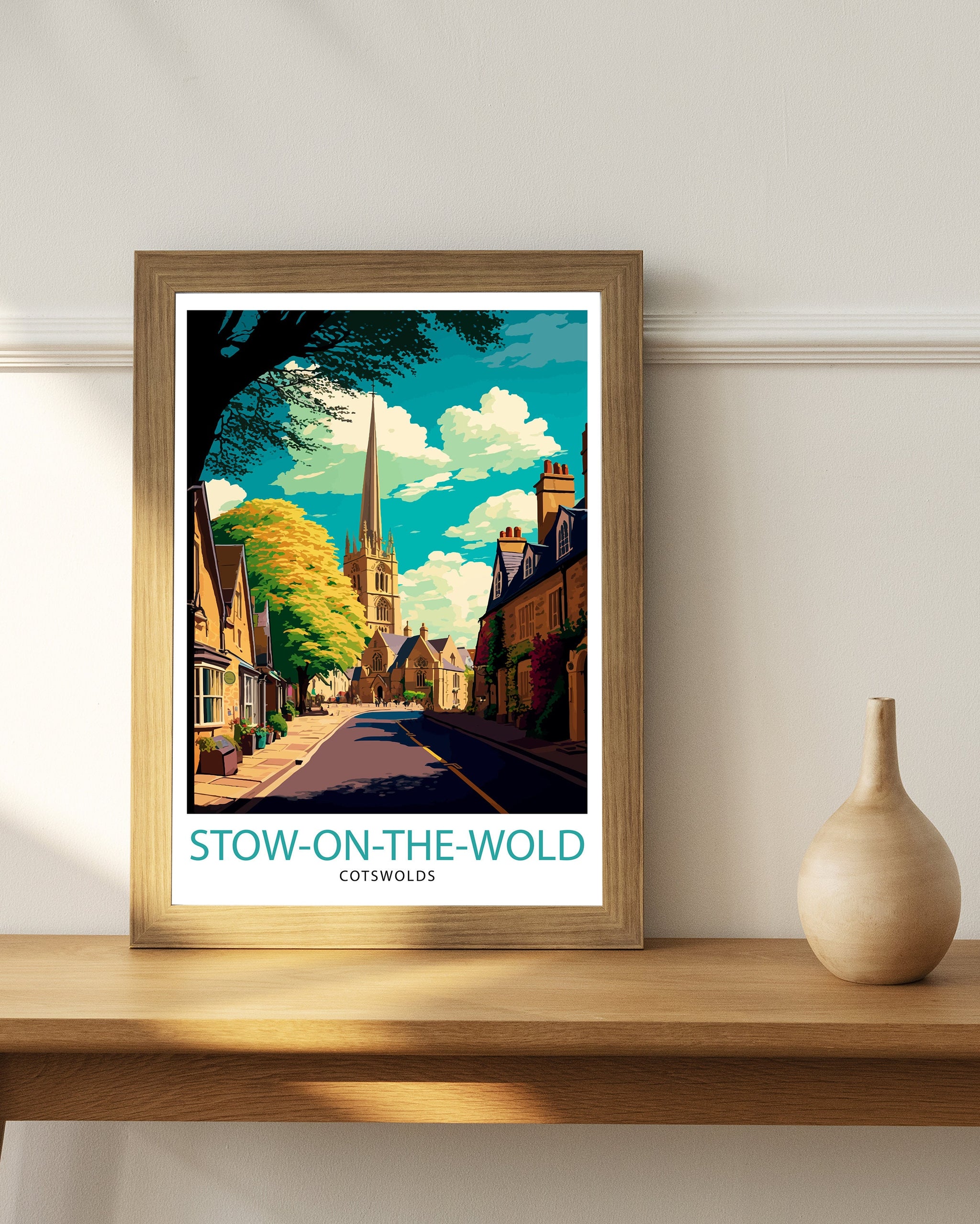 Stow on the Wold Illustration Print, England Travel Poster