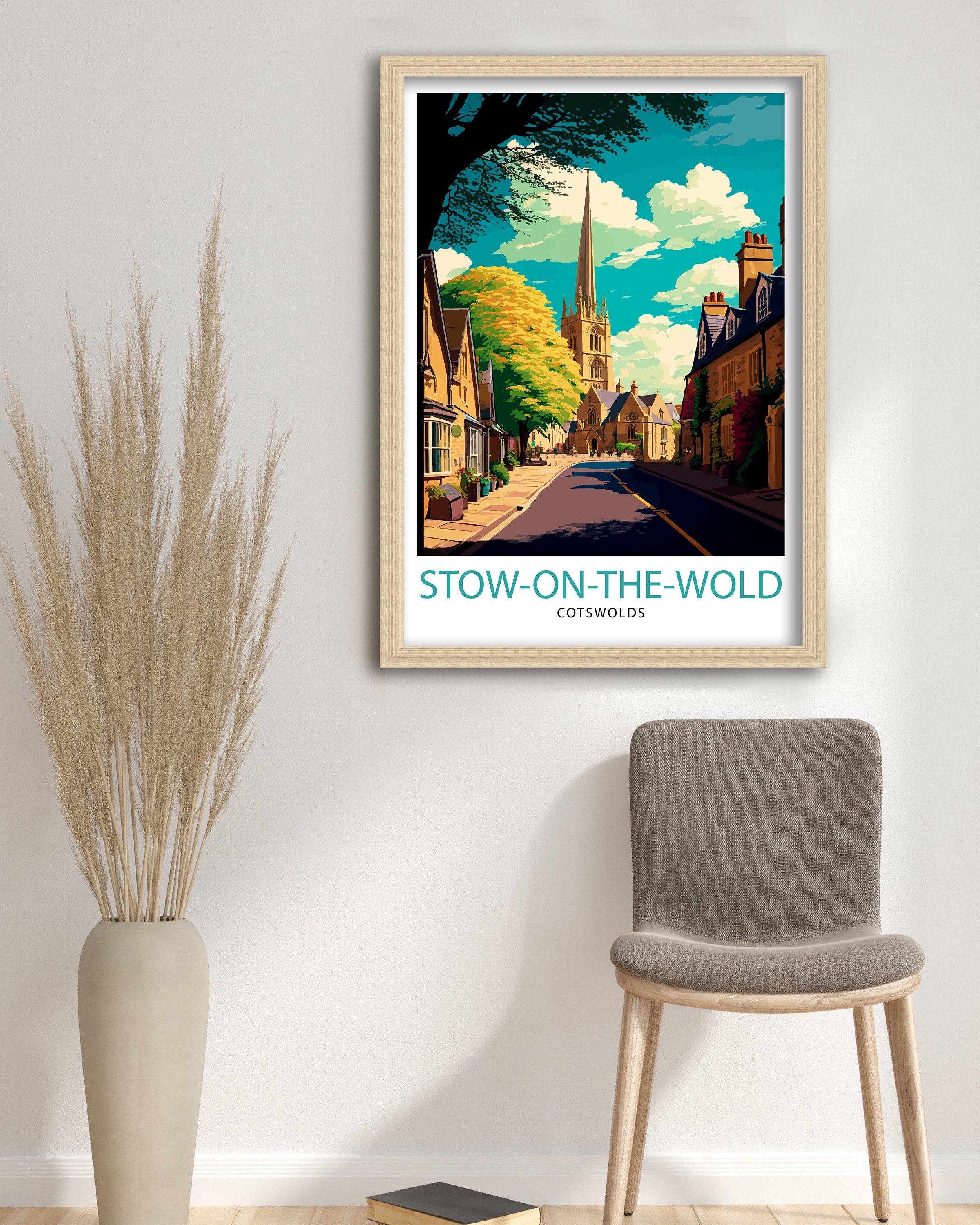 Stow on the Wold Illustration Print, England Travel Poster