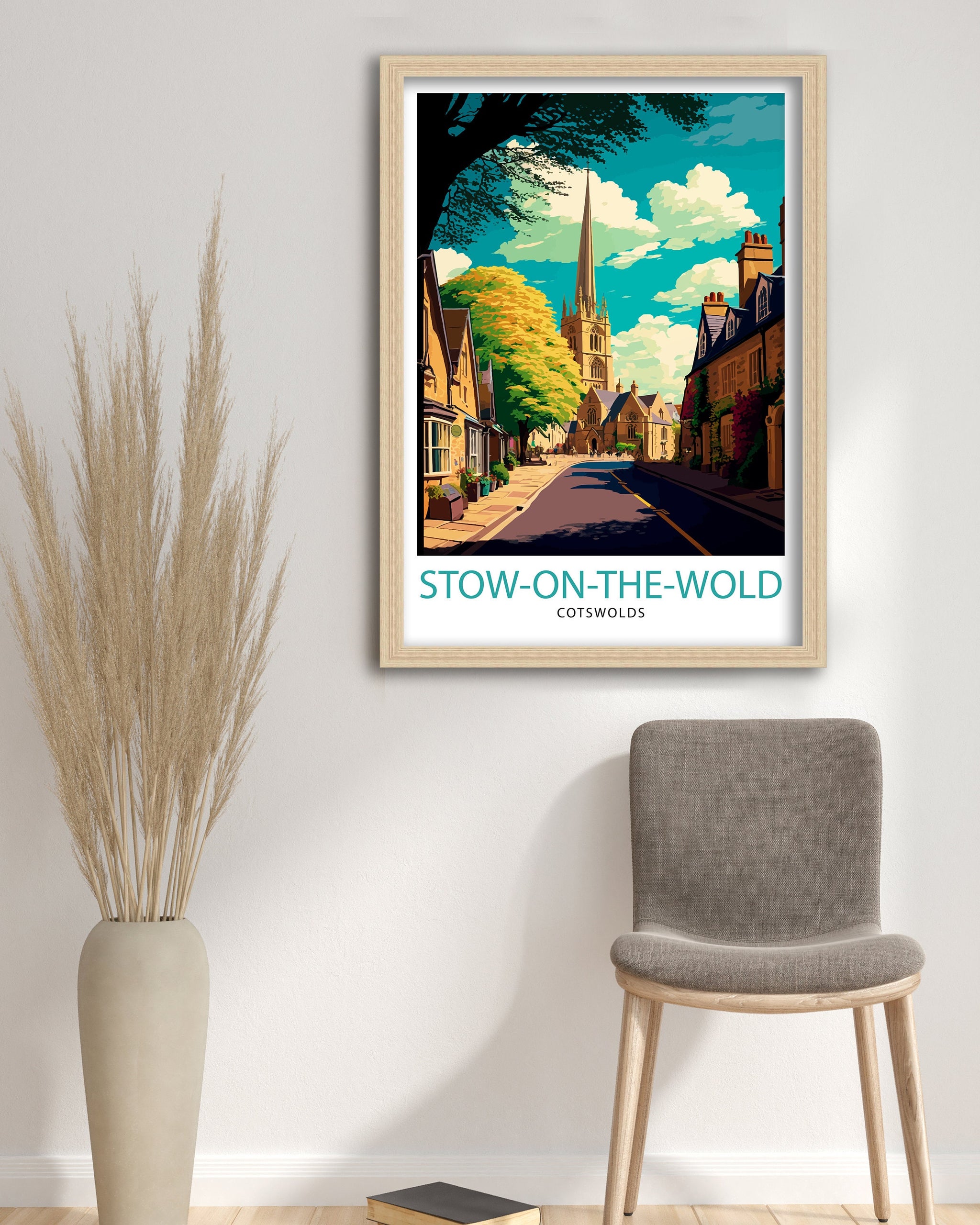 Stow on the Wold Illustration Print, England Travel Poster