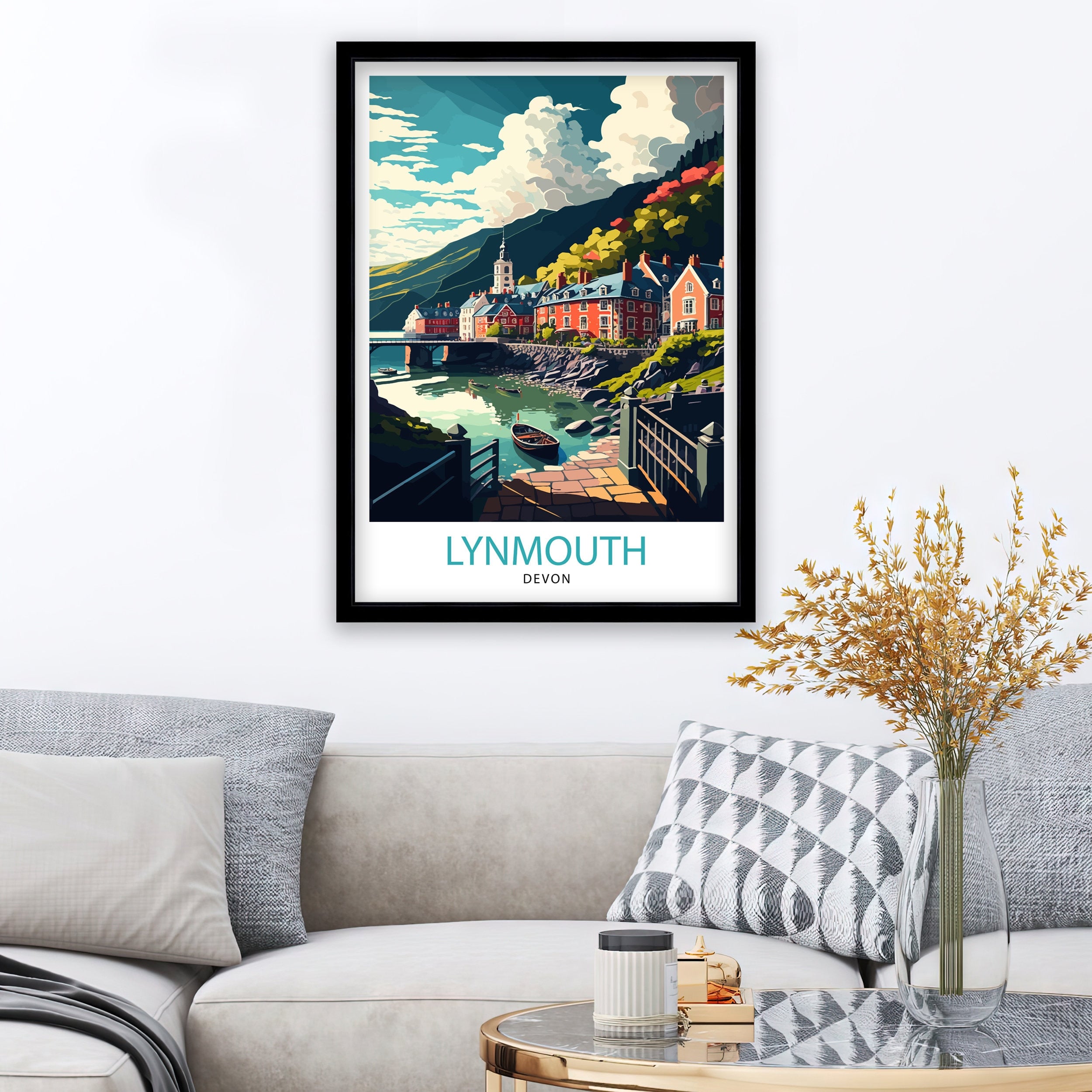 Lynmouth Devon Travel Poster, Seaside Village Art Print