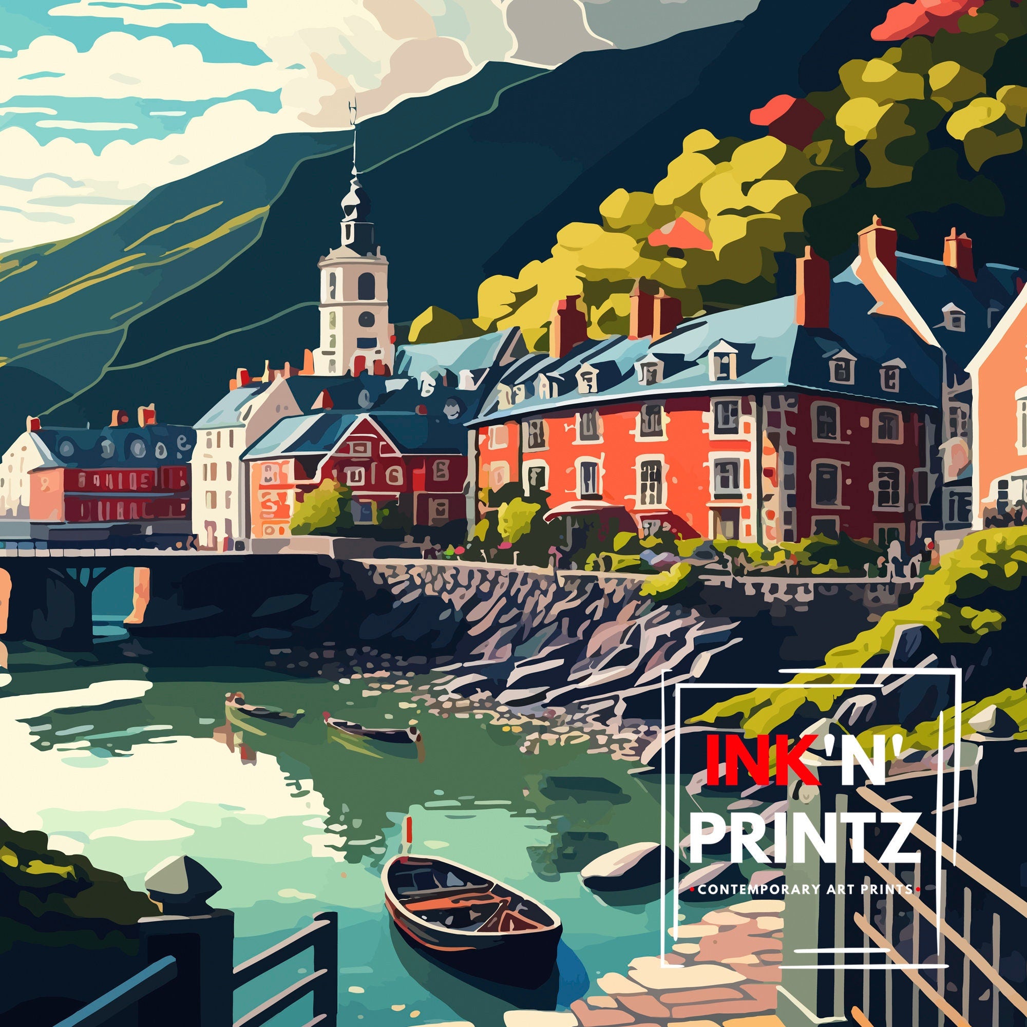 Lynmouth Devon Travel Poster, Seaside Village Art Print