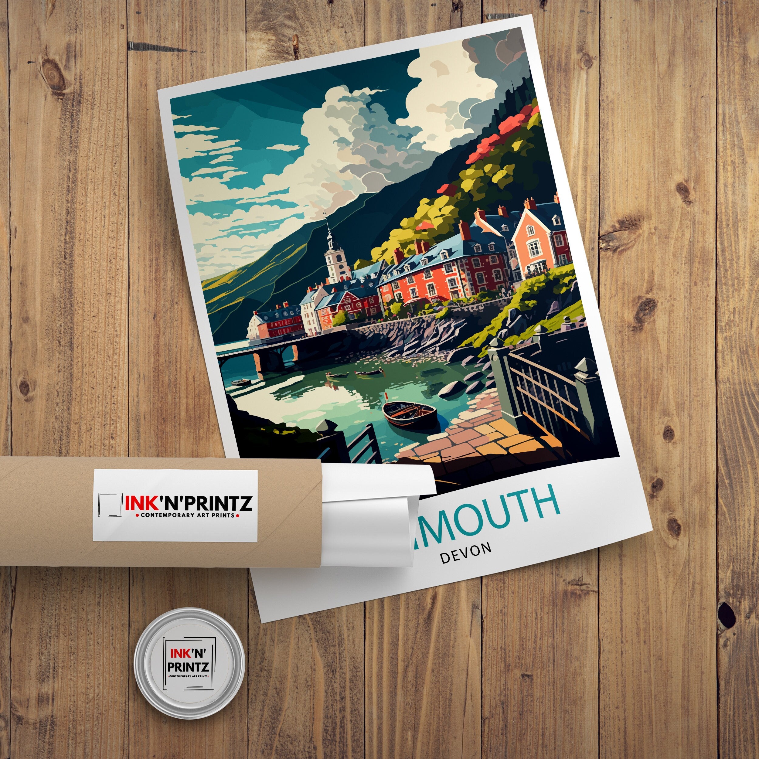 Lynmouth Devon Travel Poster, Seaside Village Art Print